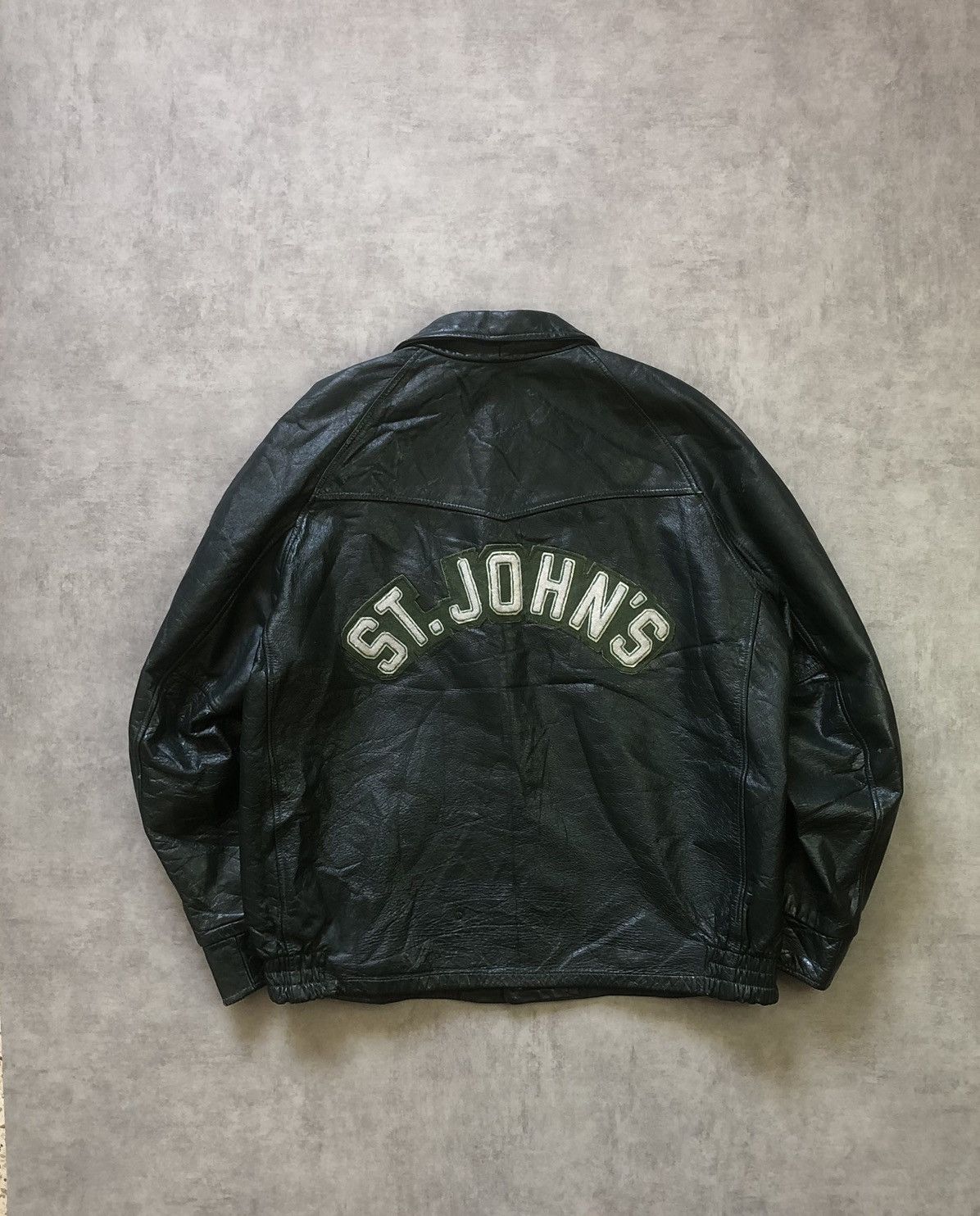 Genuine Leather × Vintage Vintage 80s St. John’s QB Leather Varsity Jacket Size US L / EU 52-54 / 3 - 2 Thumbnail
