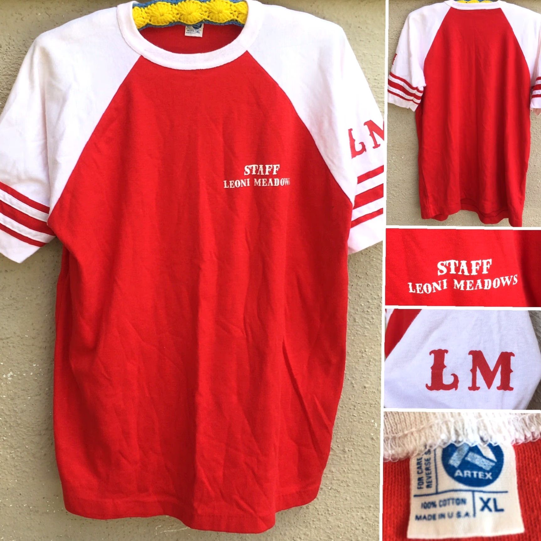 Vintage VINTAGE STAFF LEONI MEADOWS LM T-Shirt XL USA Artex Raglan Jersey 70s 80s Mens Red Cotton Short Sleeve Graphic Tee Size US XL / EU 56 / 4 - 3 Thumbnail