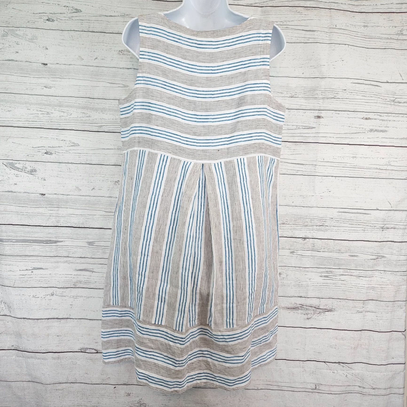 J. Jill J Jill Love Linen Womens Dress Striped Sleeveless Pullover Knee Length A-Line Petite Blue Brown Pockets Size PM Size M / US 6-8 / IT 42-44 - 3 Thumbnail