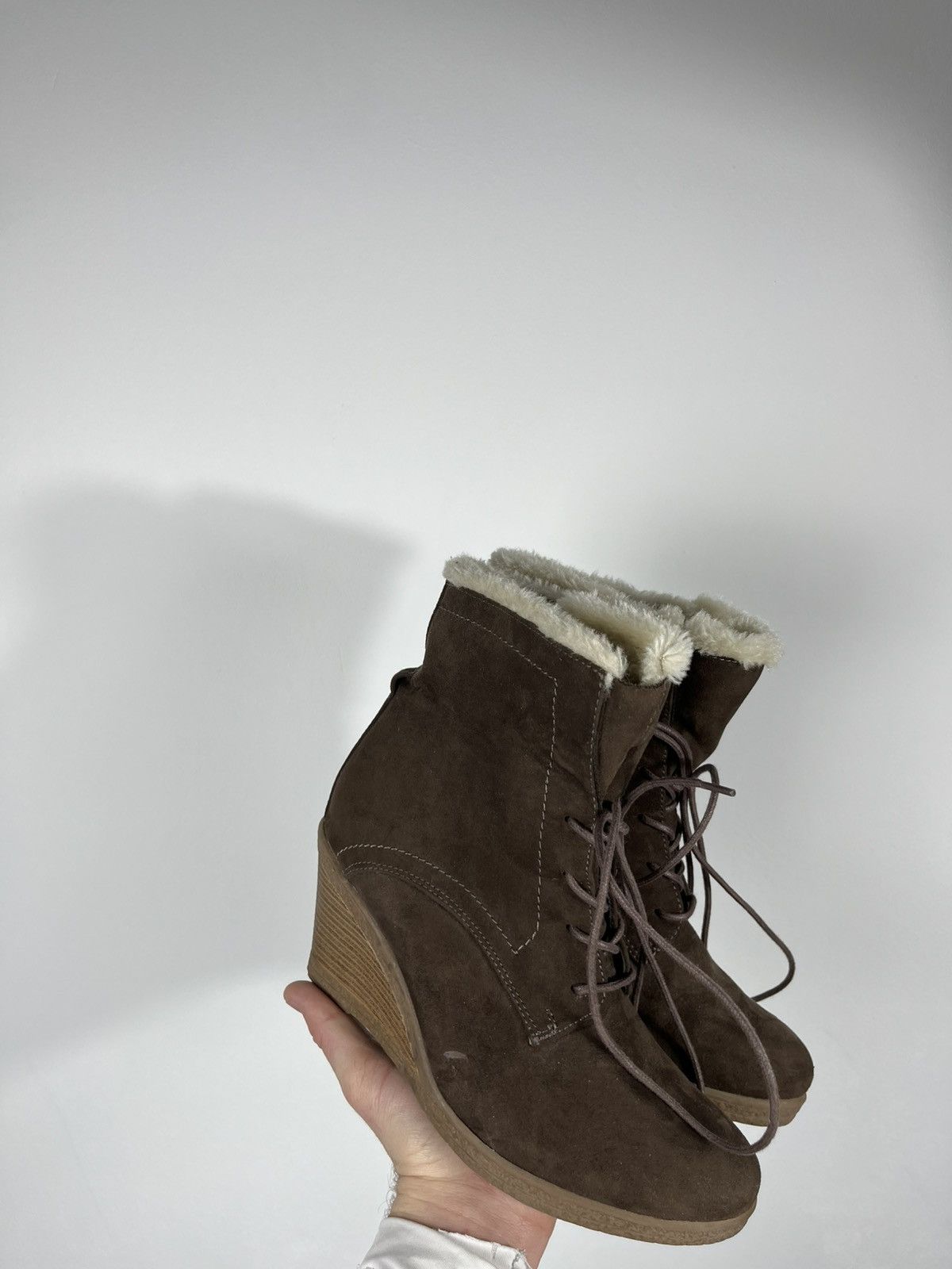 Other Graceland Brown Suede Wedge Ankle Boots Faux Fur EU 39 Size US 8 / IT 38 - 9 Thumbnail