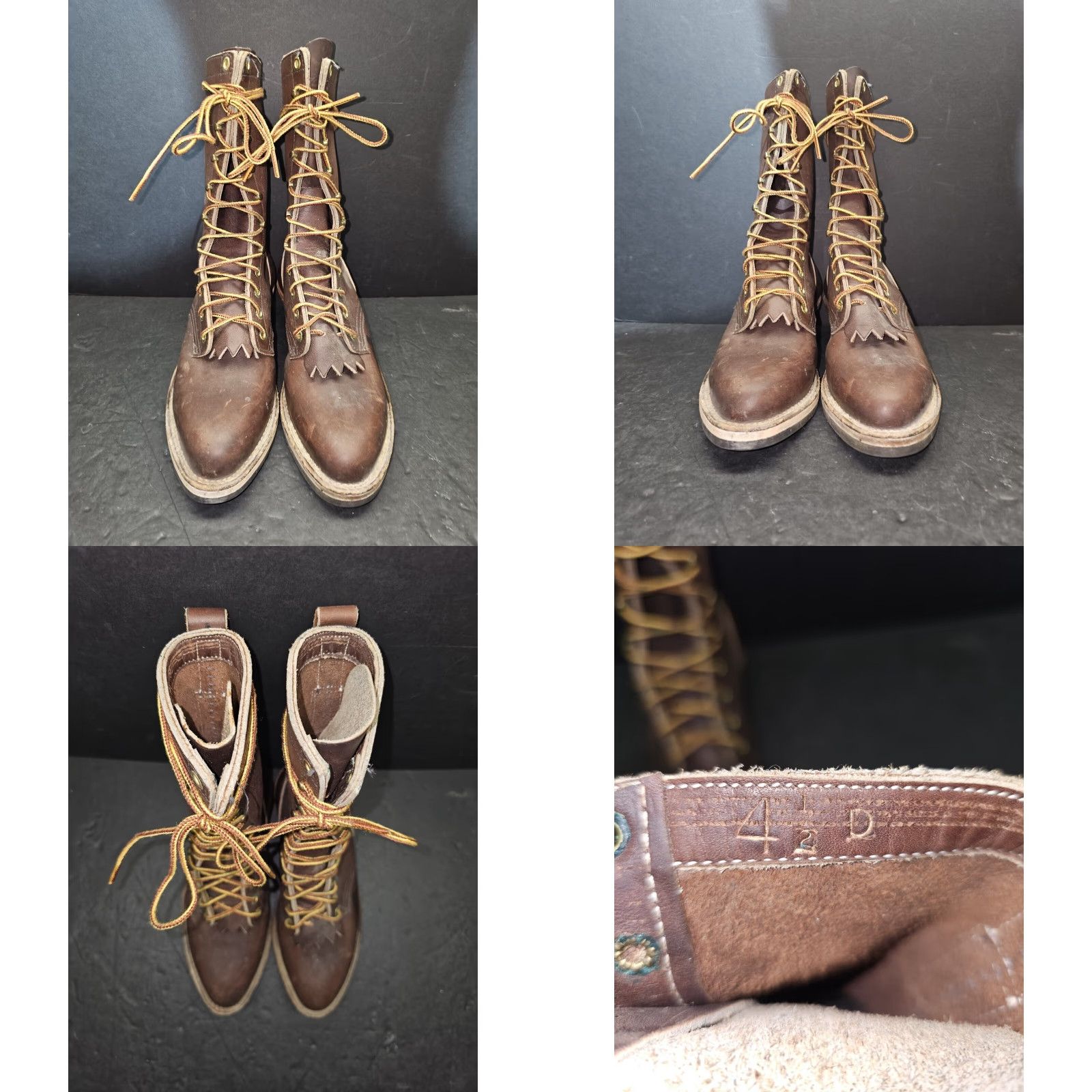 Vintage Hathorn Boot Mfg White's Brown Leather Packer Logger Style Boots Mens Sz 4 1/2 D Lace-Up Calf High - Leather, Arch Support, Slip Resistant, Button Up? Size US 5 / EU 37 - 8 Thumbnail
