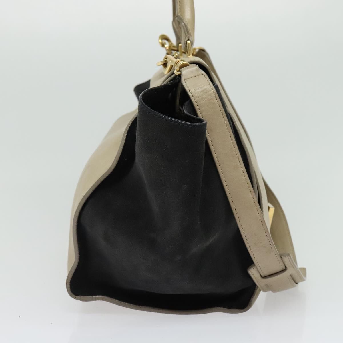 Celine CELINE Trapeze Hand Bag Leather Suede Beige Black Gold Size ONE SIZE - 4 Thumbnail