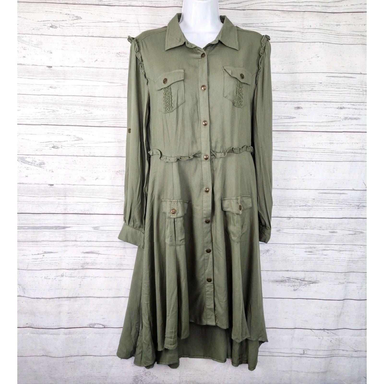Vintage Matilda Jane Womens Button Up Dress Shirt Dress Sz M Green Long Sleeve Rayon Vintage: No Size M / US 6-8 / IT 42-44 - 2 Thumbnail