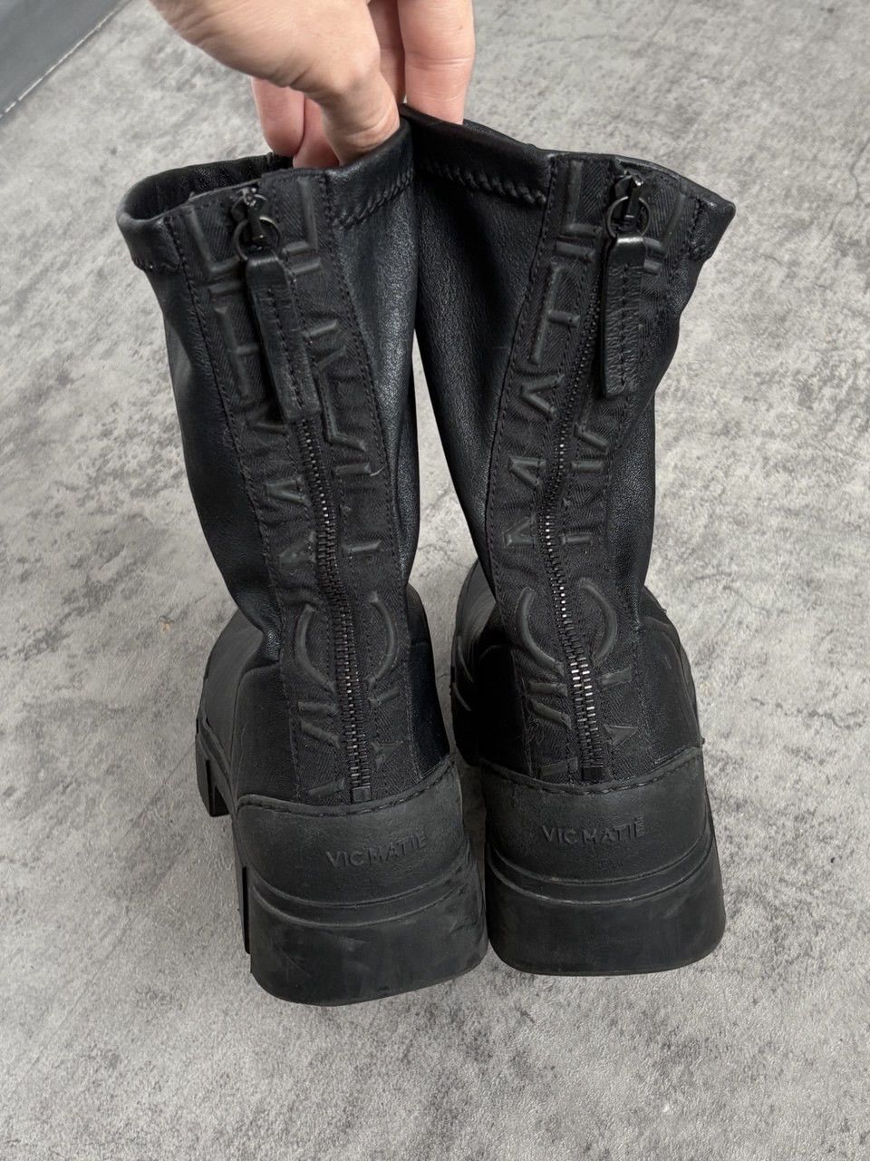 VIC MATI Vic Matie Italy Black Leather Avant Garde Round Toe Boots Size US 7 / IT 37 - 3 Thumbnail