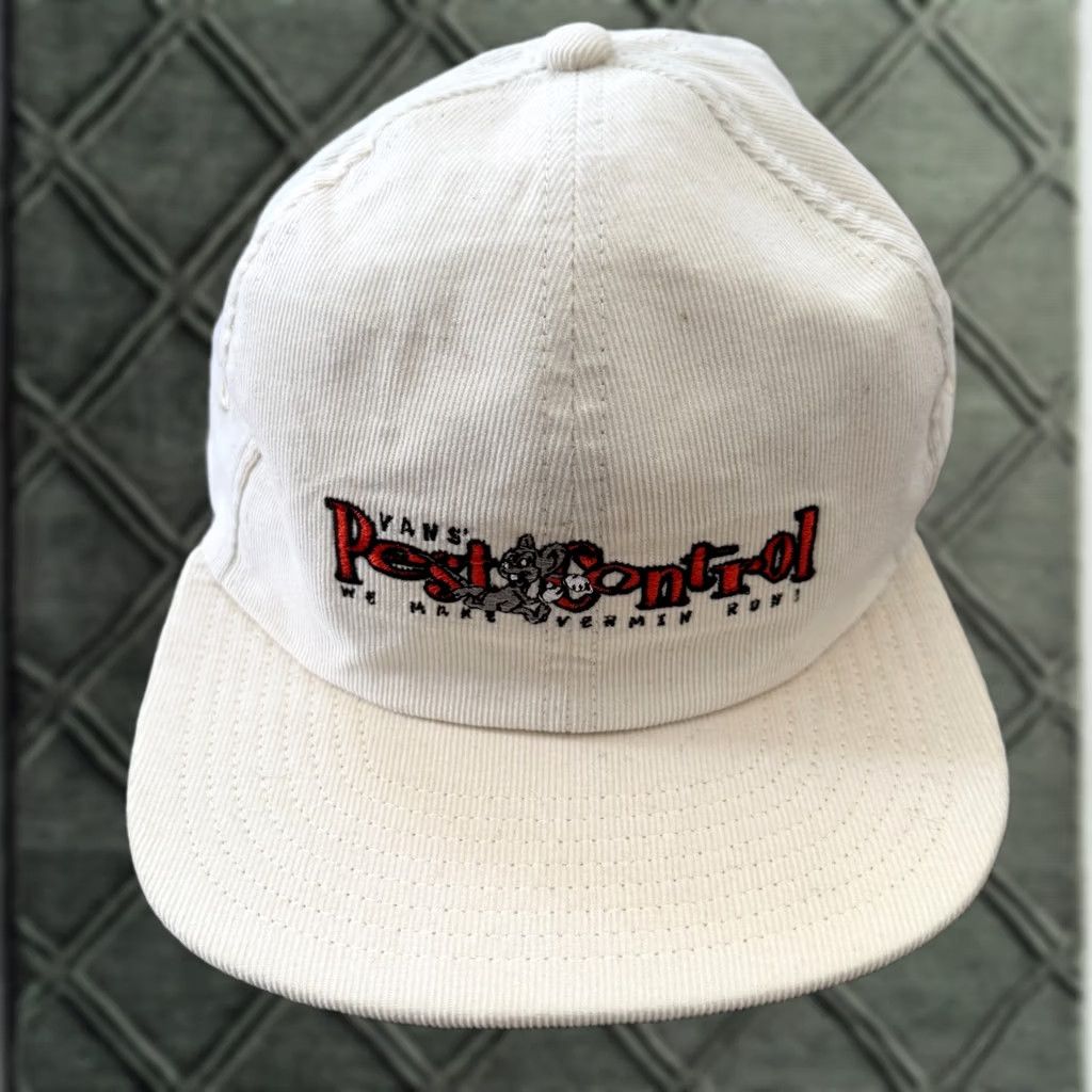 Vans VANS Pest Control White Adjustable Baseball Cap Funny Graphic Hat Corduroy Hat Men Casual Adjustable Cap White Men Cap Size ONE SIZE - 1 Thumbnail