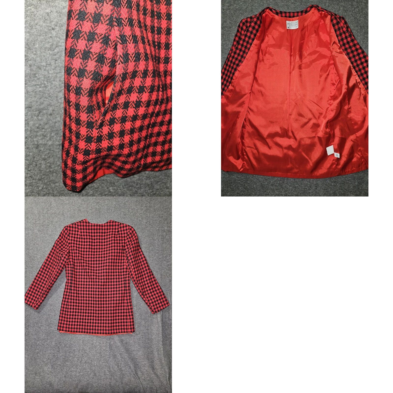 Pendleton VINTAGE Pendleton Blazer Womens 6 Red Black Houndstooth Wool Jacket Made USA 80s Size M / US 6-8 / IT 42-44 - 8 Thumbnail