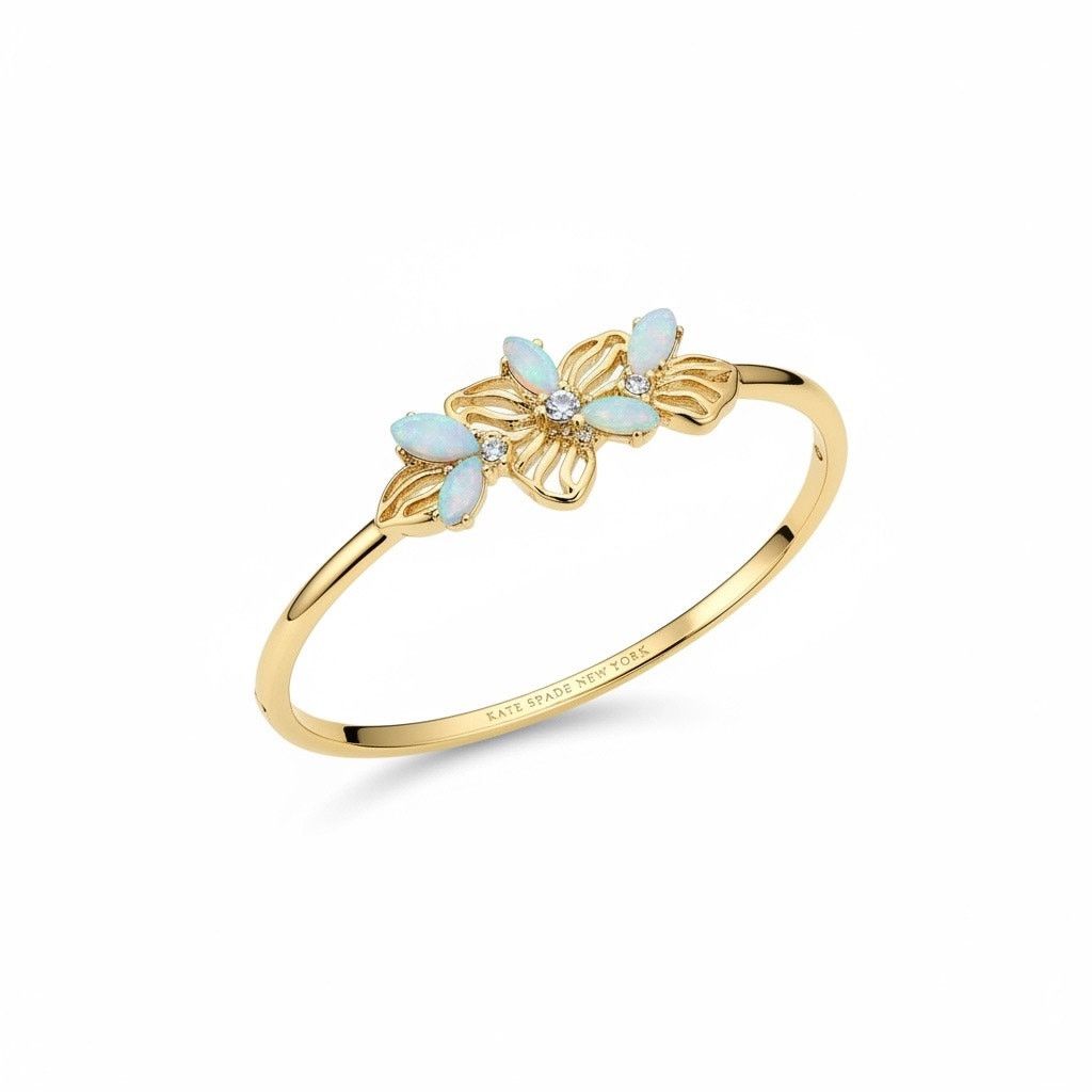 Anne Klein Anne Klein Gold Tone Opal Flower Hinged Bangle Bracelet Size ONE SIZE - 1 Thumbnail