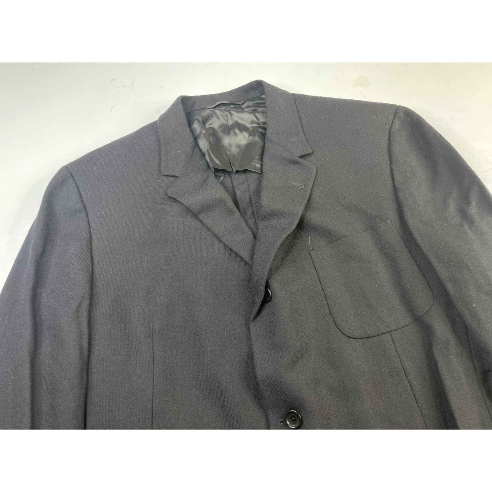 Vintage Hickey Freeman Sport Coat Jacket Black Wool Cashmere 44R Regular Notch Lapel Single-Breasted 2-Button Four-Button Sleeve Mens Blazer Coat Size 44R - 4 Thumbnail