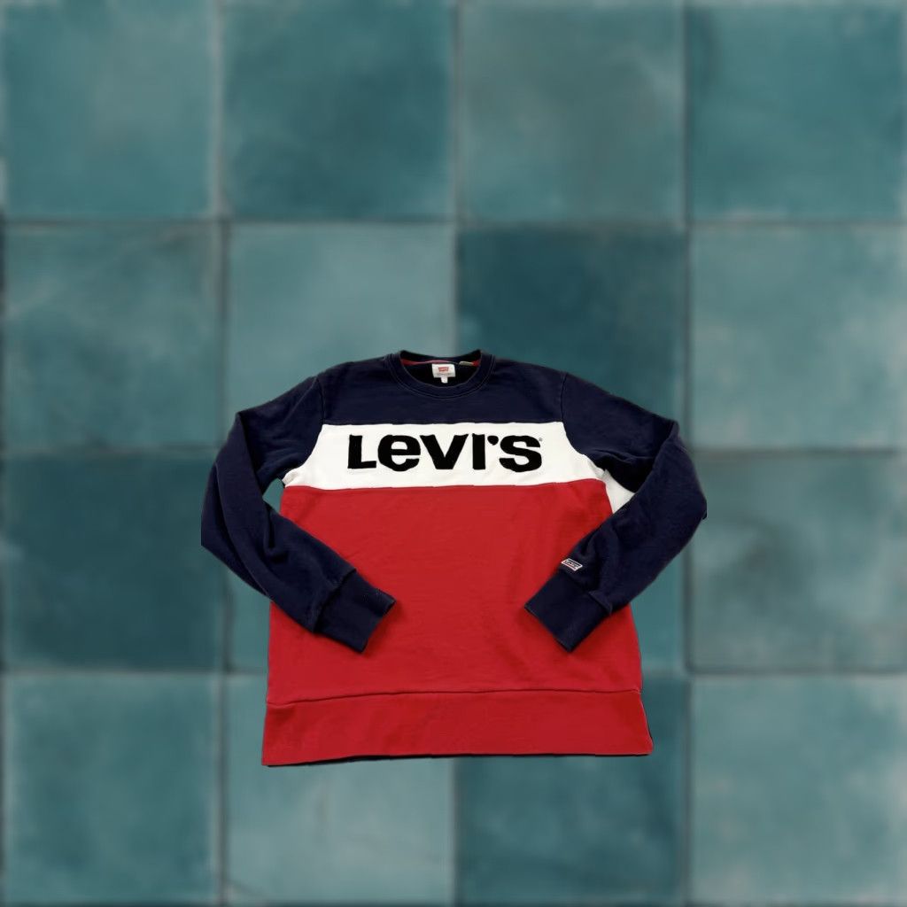 Levi's Levi's Sweatshirt Mens Medium Crew Neck Pullover Colorblock Navy Red White Size US M / EU 48-50 / 2 - 1 Thumbnail