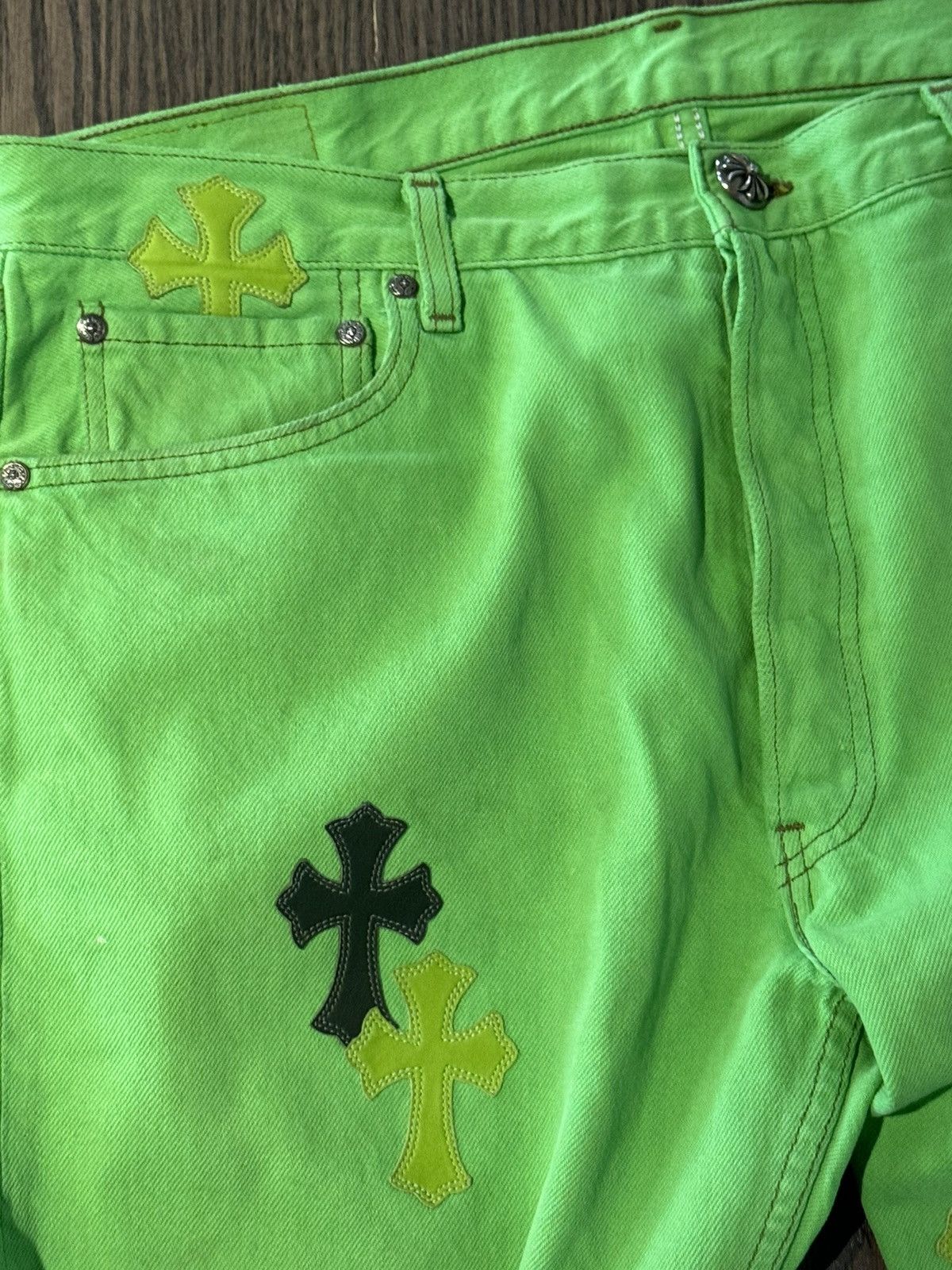 image of Flooded Slime Green Chrome Hearts Jeans, Men's (Size 36)