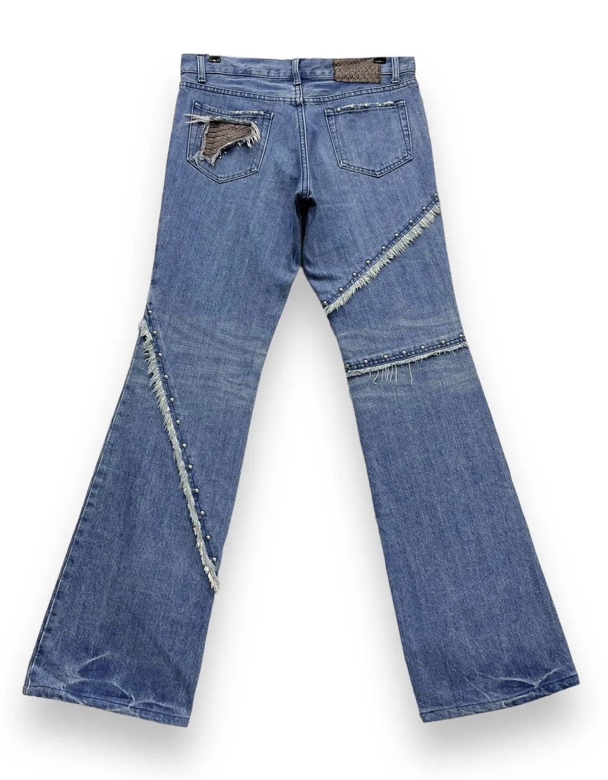 5351 POUR LES HOMMES × ABAHOUSE × Designer STEALS💥VINTAGE 5351 HOMMES Distressed Spliced Studded Flare Size US 31 - 3 Thumbnail