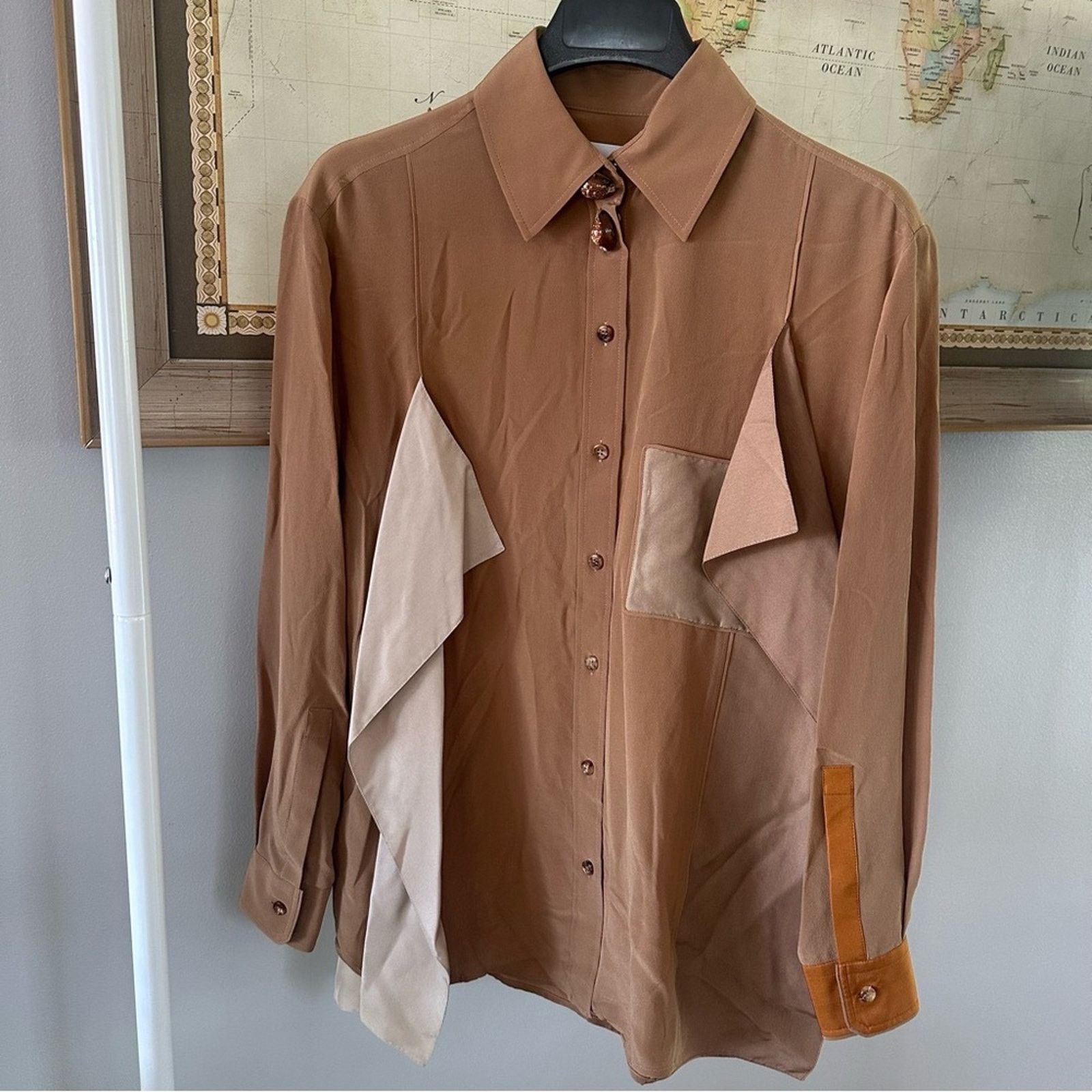 Burberry Burberry Camel Tan Draped Silk Blouse Women US2 Size XS / US 0-2 / IT 36-38 - 1 Thumbnail