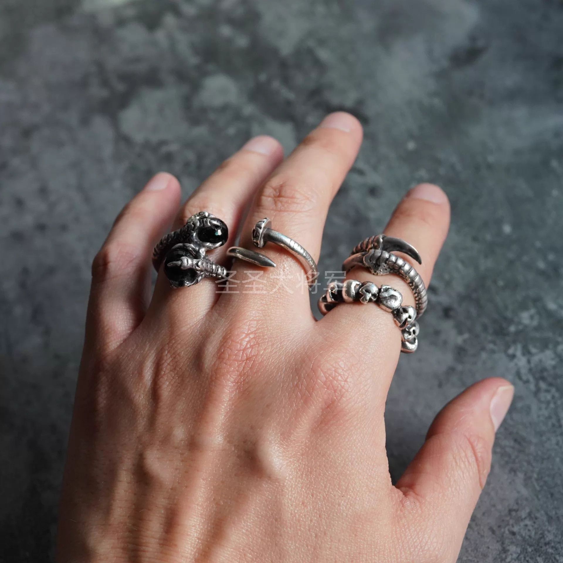 Kapital KD2024 Gothic Dragon Claw Black Onyx Sterling Silver Ring Size ONE SIZE - 6 Thumbnail