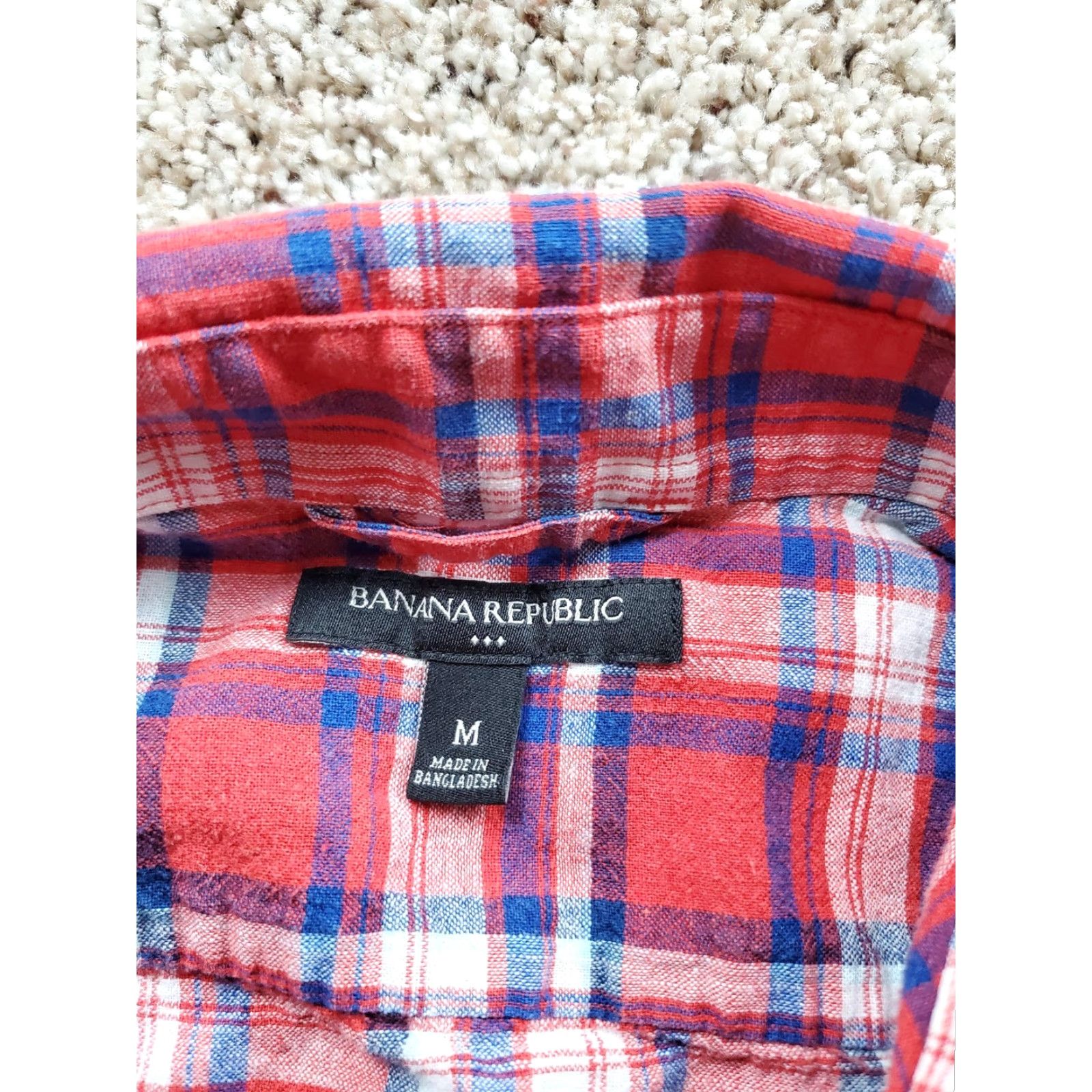 Banana Republic Banana Republic Shirt Mens Medium Red Blue Plaid Linen Cotton Button-Up Casual Long Sleeve Collared Button-Front Size US M / EU 48-50 / 2 - 5 Thumbnail
