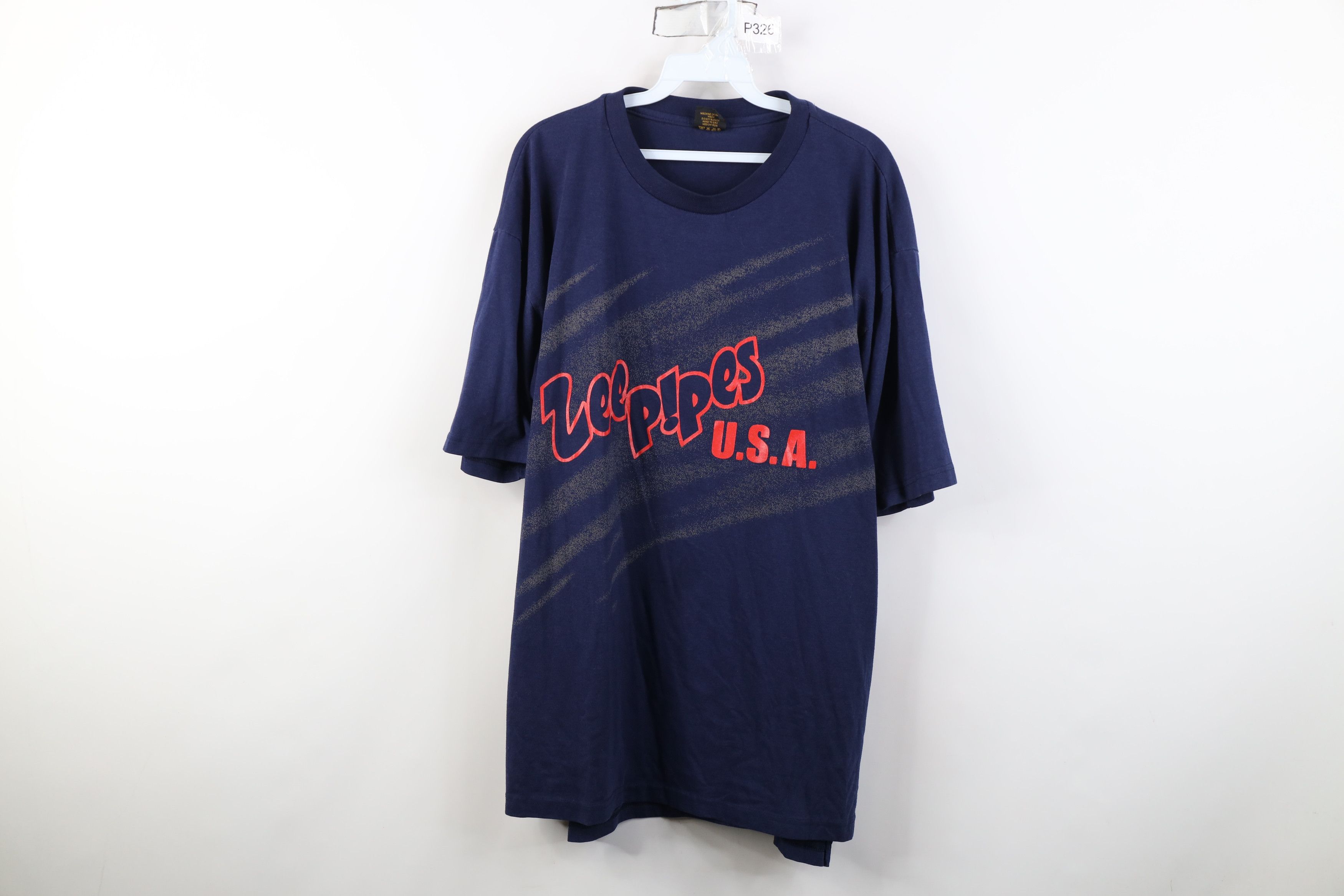 Lee Vintage 90s Lee Pipes USA Baggy Fit T-Shirt Navy Blue Size US XL / EU 56 / 4 - 1 Thumbnail