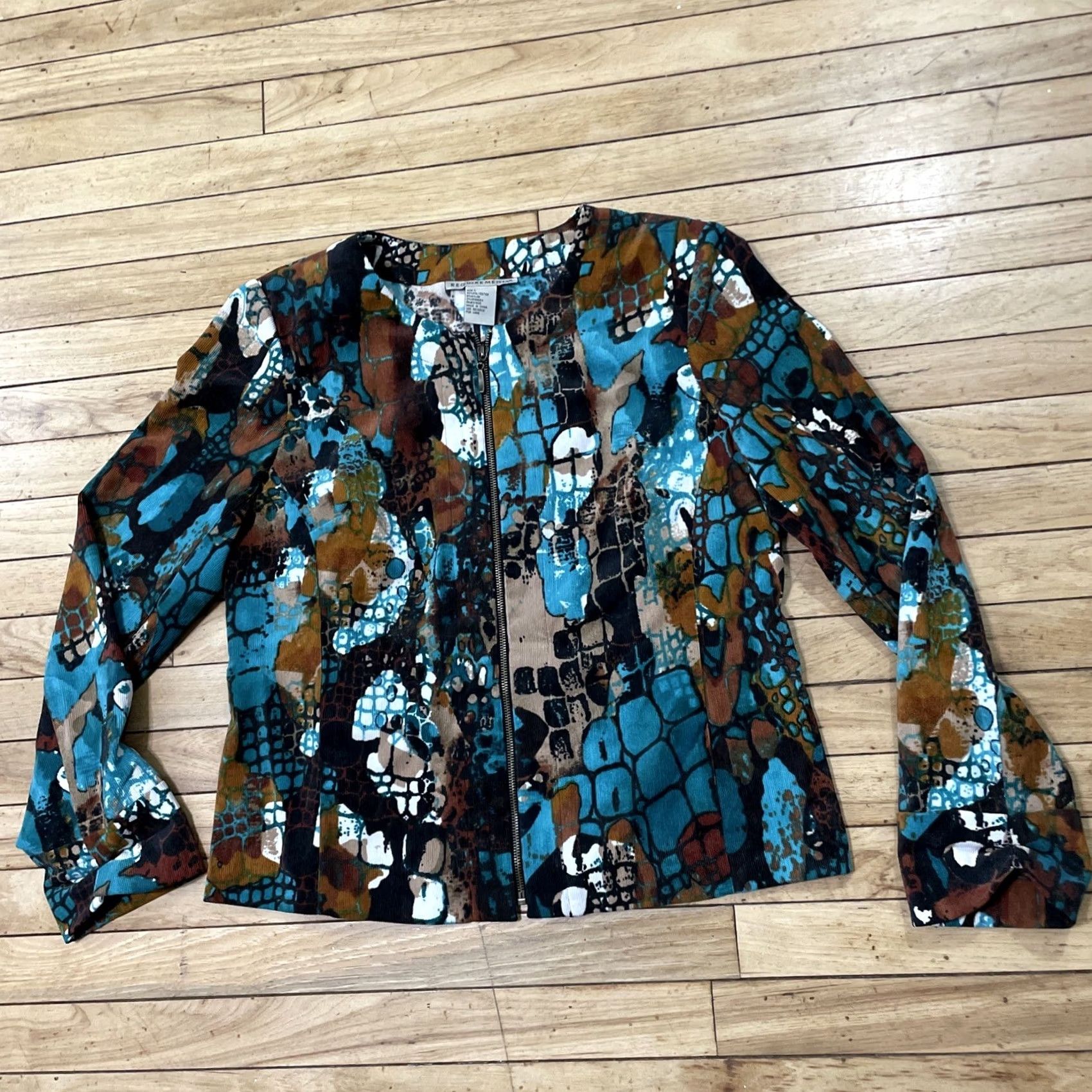 Altea REQUIREMENTS Teal Corduroy Jacket Women L Abstract Western Boho Zip Coat L Size L / US 10 / IT 46 - 3 Thumbnail