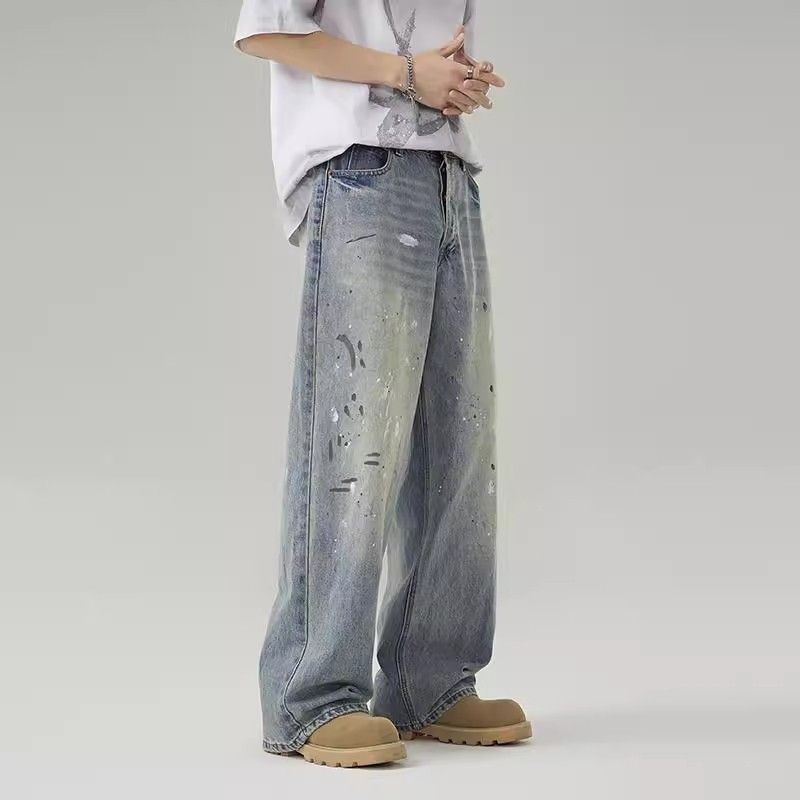 Japanese Brand American ink-splatter wash baggy wide-leg jeans for men Size US 32 / EU 48 - 3 Thumbnail