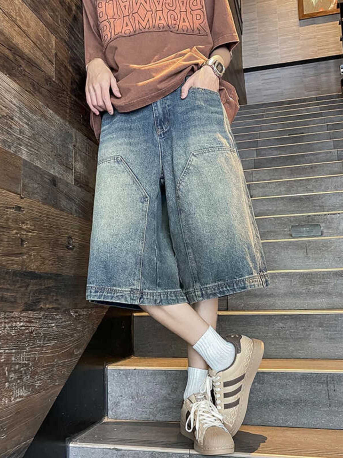 Japanese Brand × Jean Retro washed straight leg wide leg denim shorts Size US 32 / EU 48 - 1 Thumbnail