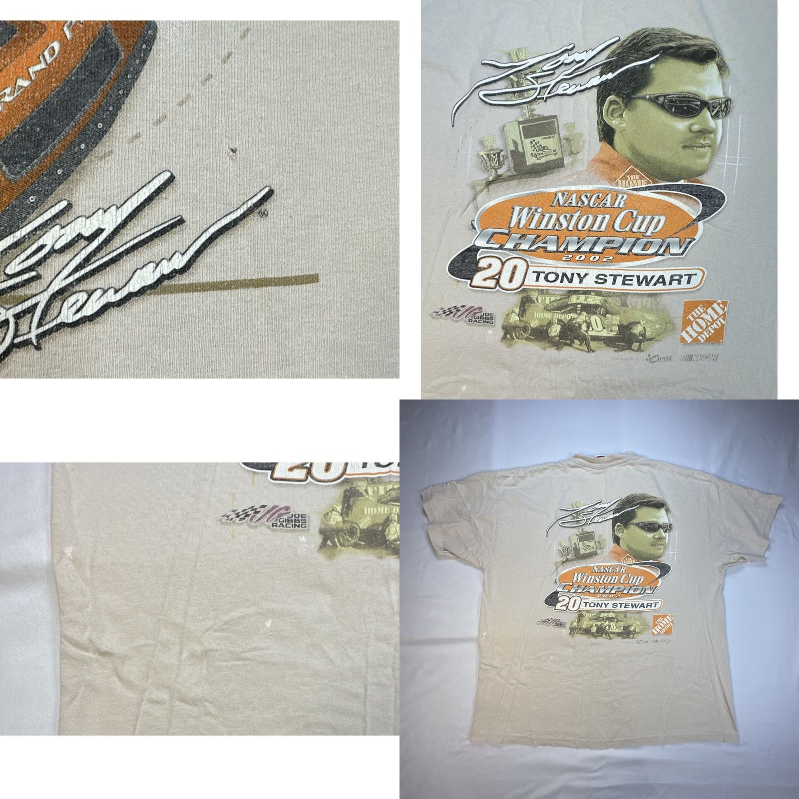 Chase Authentics VINTAGE Tony Stewart Winston Cup Champion T-Shirt Graphic 2002 Y2K Chase Authentics Unisex L Tan Short Sleeve Cotton Retro Shirt Mens/Womens Size US L / EU 52-54 / 3 - 8 Thumbnail