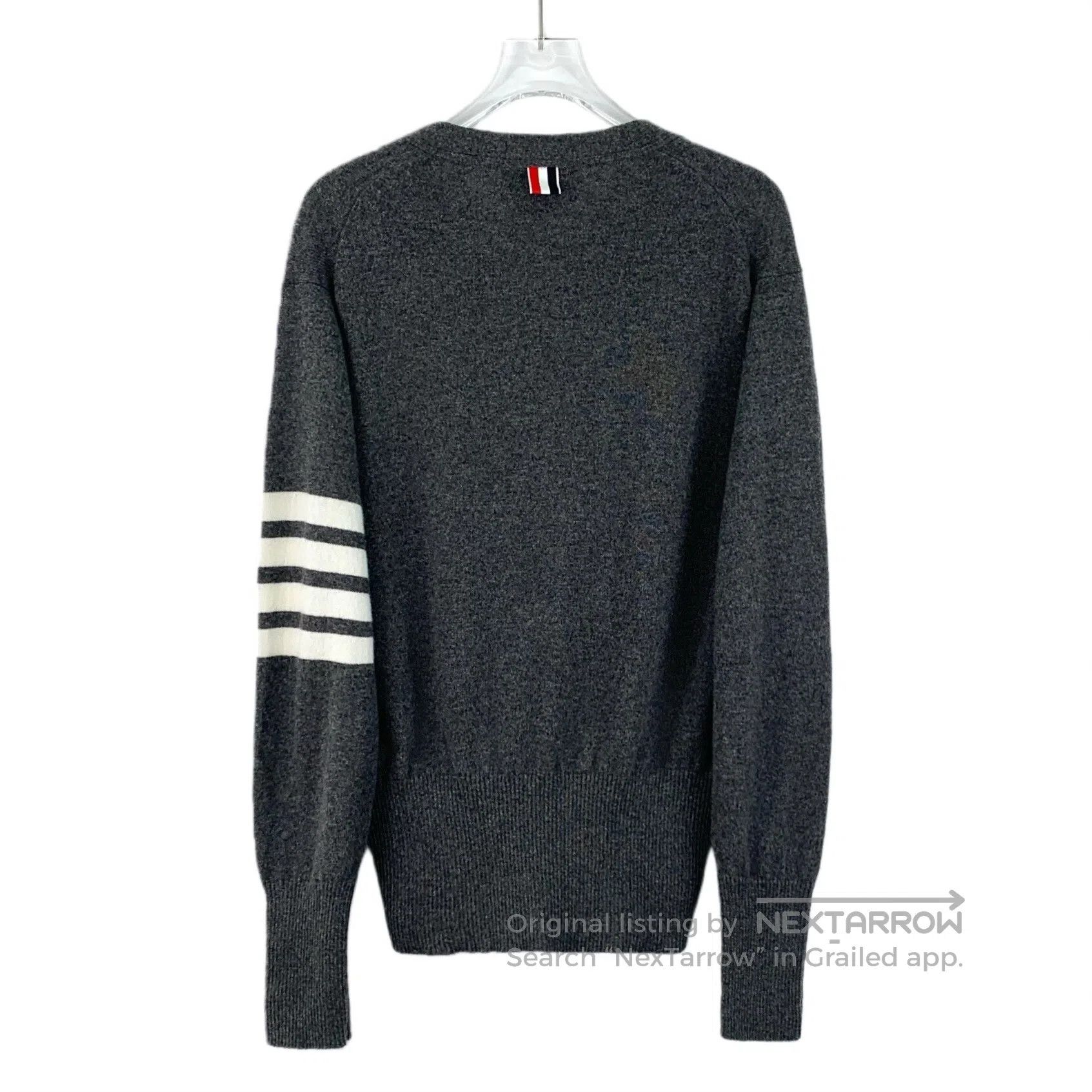 Thom Browne Thom Browne Dark Gray Classic Four Bar Cashmere V-neck Sin Size US L / EU 52-54 / 3 - 2 Thumbnail