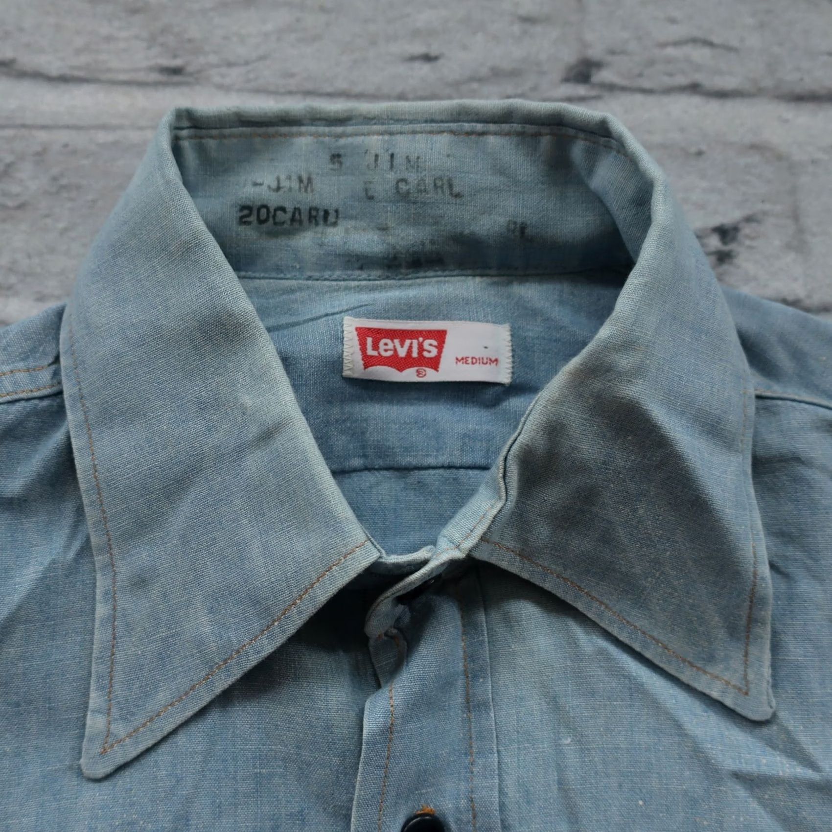 Levi's Vintage Levis Western Shirt M Light Blue 70s Orange Tab - Pre-owned Patina Mens Size US M / EU 48-50 / 2 - 5 Thumbnail