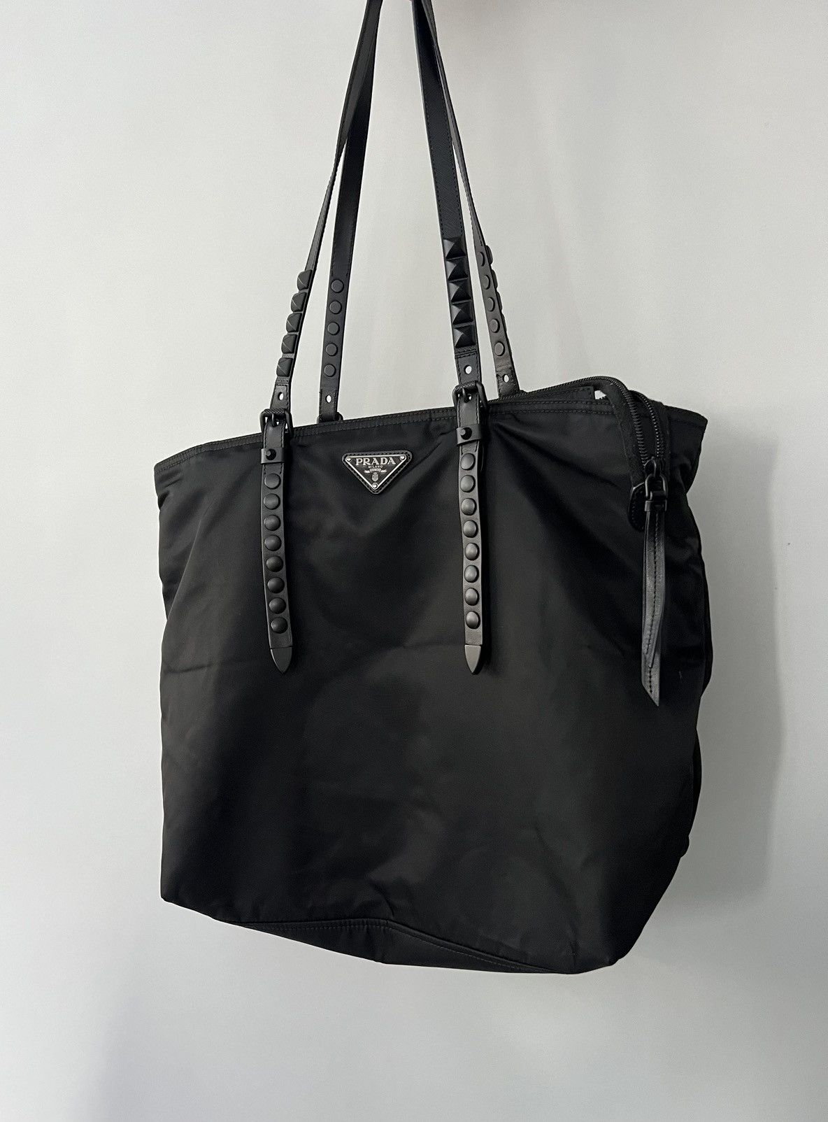 Prada Prada Black Studded Nylon Shopper Bag Size ONE SIZE - 3 Thumbnail