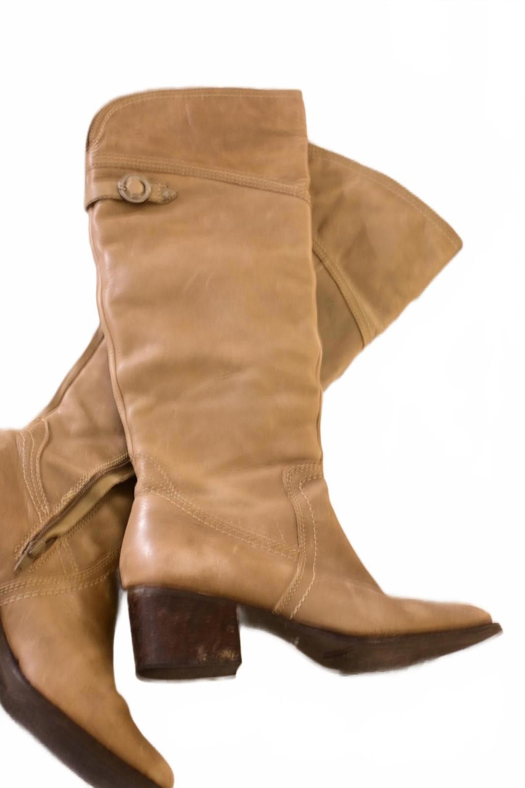 Unknown London Tan Knee-High Genuine Leather Boots w Block Heel Women's 8 Size US 8 / IT 38 - 5 Thumbnail