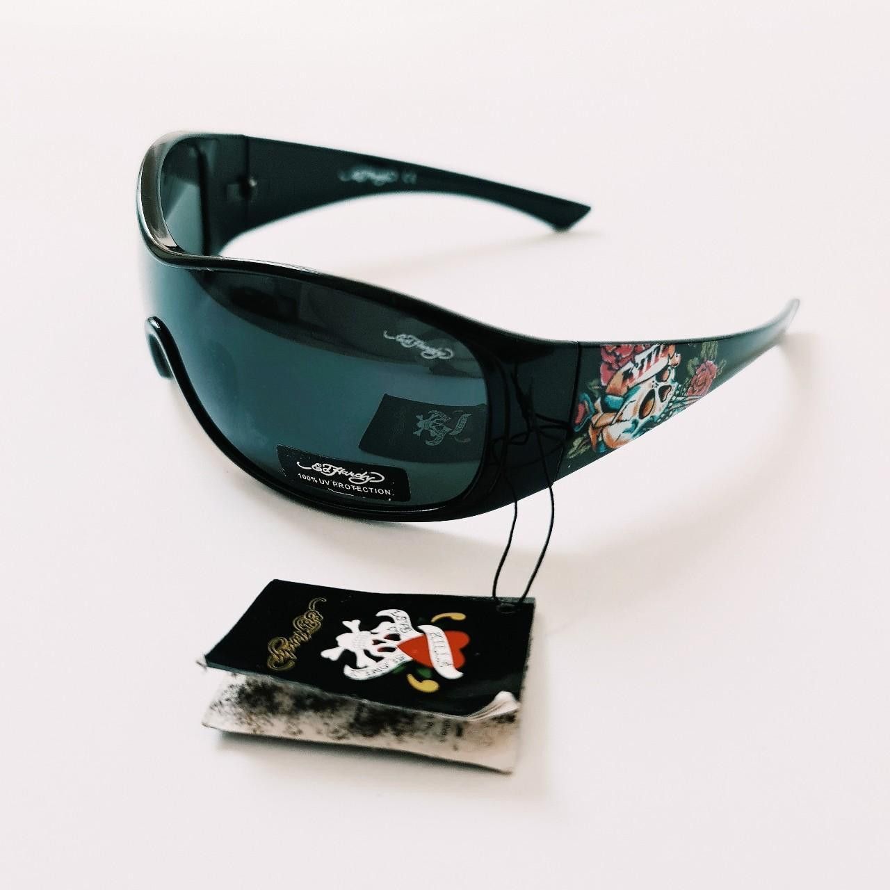 image of Vintage New Black Wrap Shield Ed Hardy Sunglasses, Men's
