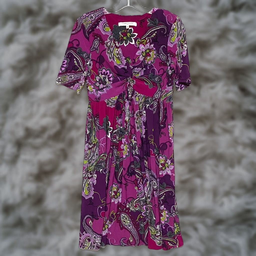 Evan Picone VINTAGE Evan Picone Paisley Purple Dress Midi Womens 4 Twist Front Boho Art 90s Womens Size S / US 4 / IT 40 - 1 Thumbnail