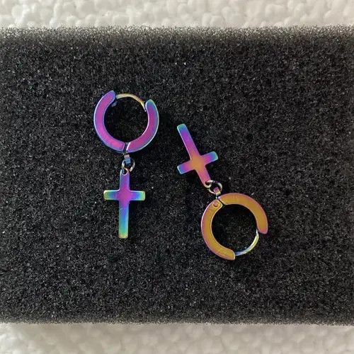 Jewelry × Vintage Titanium Steel Cross Dangle Drop Earrings for Men Women Size ONE SIZE - 2 Thumbnail