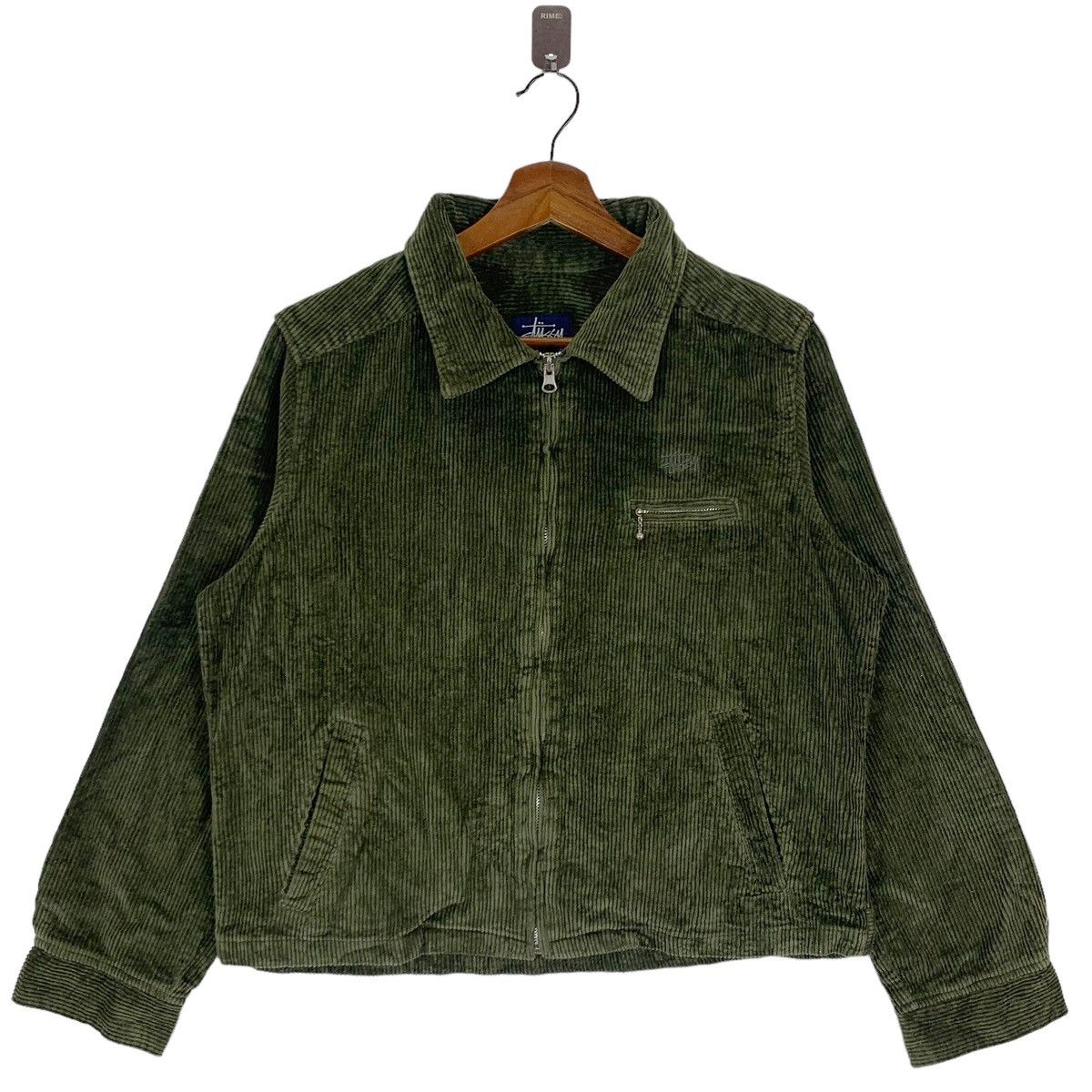 image of Stussy Skateboard Corduroy Zipper Jacket in Green, Men's (Size Large)