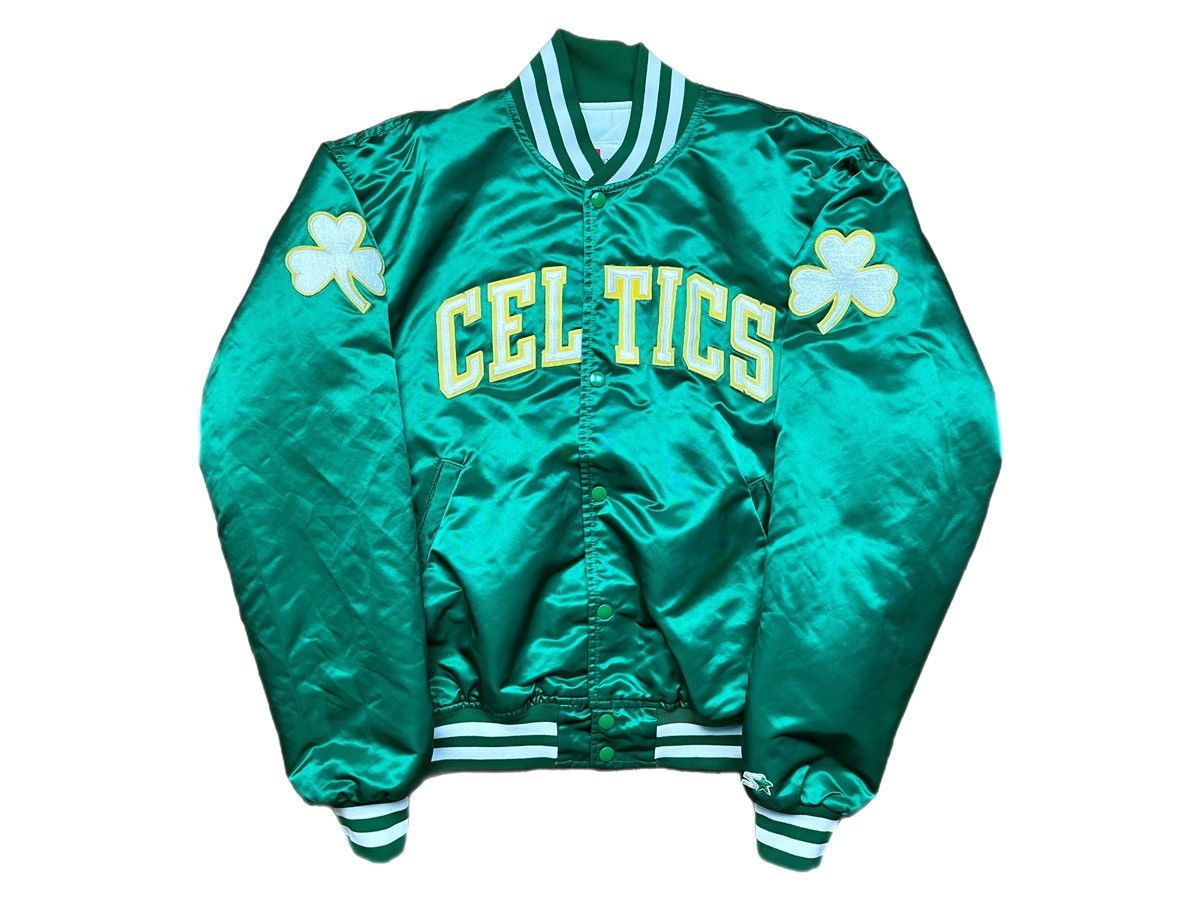 image of Vintage Boston Celtics Starter Satin Bomber Jacket in Green, Men's (Size XL)