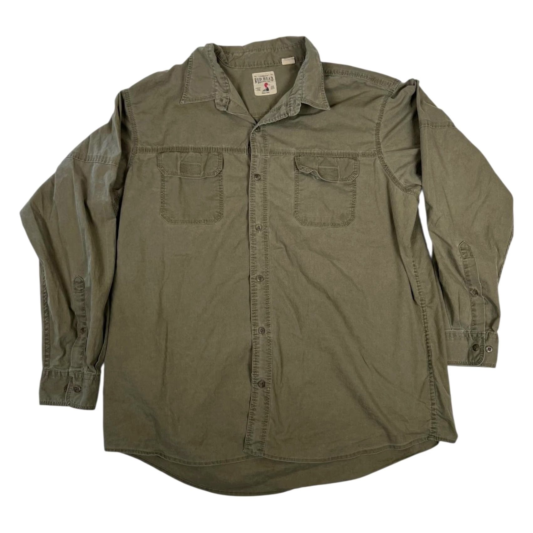 Vintage RedHead Shirt Mens 2XL Green Solid Long Sleeve Button Front Workwear Casual Size US XXL / EU 58 / 5 - 2 Thumbnail