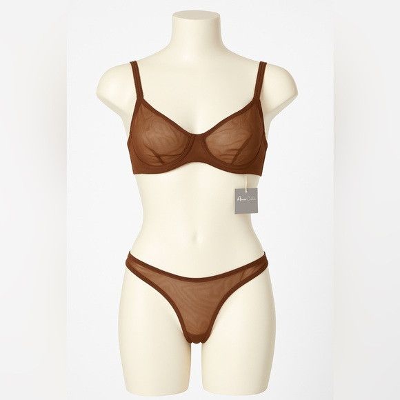 Other Amour Caché Brown Sheer Mesh Bra & Thong Set – 32B / Small Size S / US 4 / IT 40 - 1 Thumbnail
