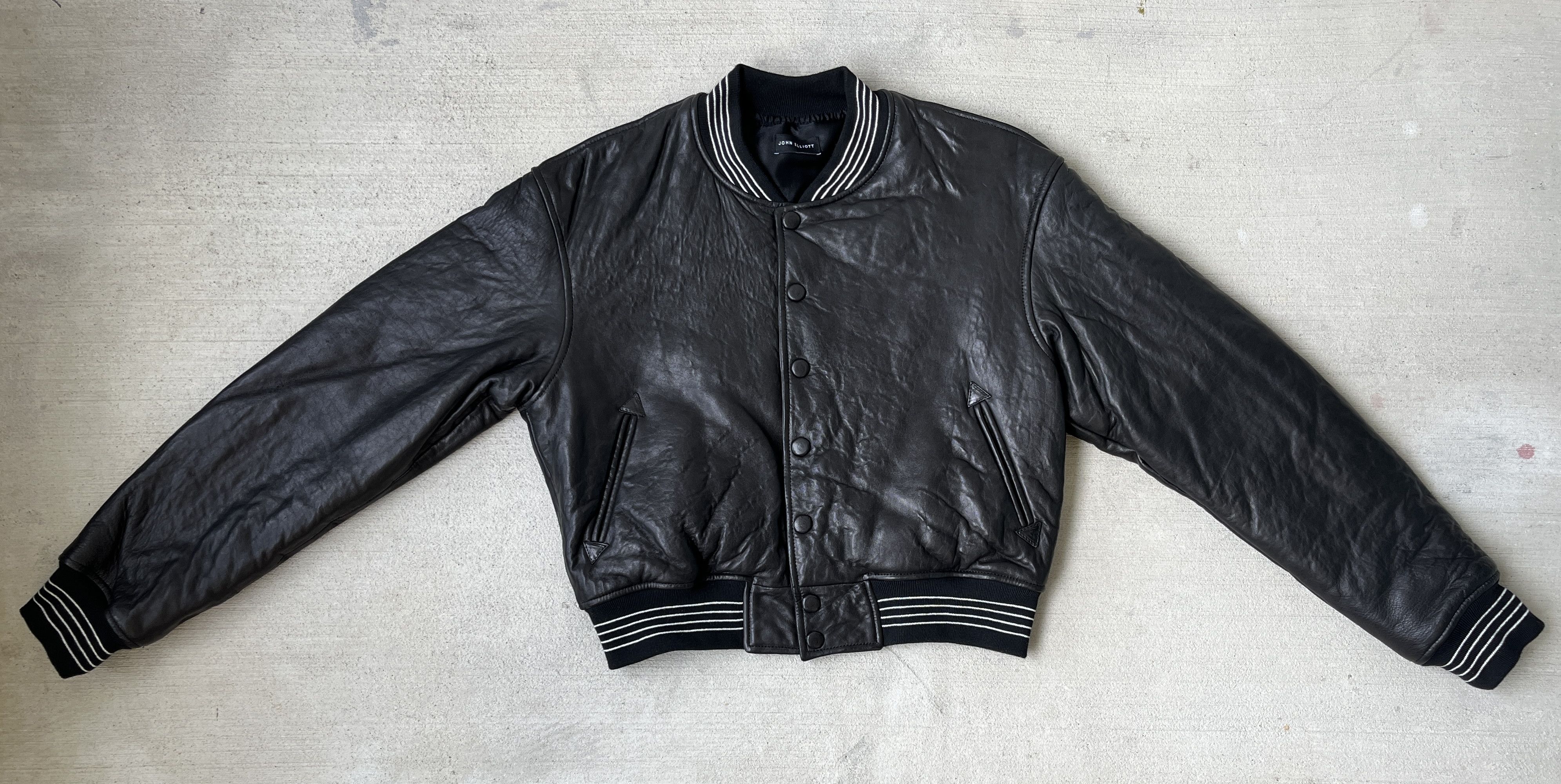 John Elliott Leather Cropped Stadium Jacket