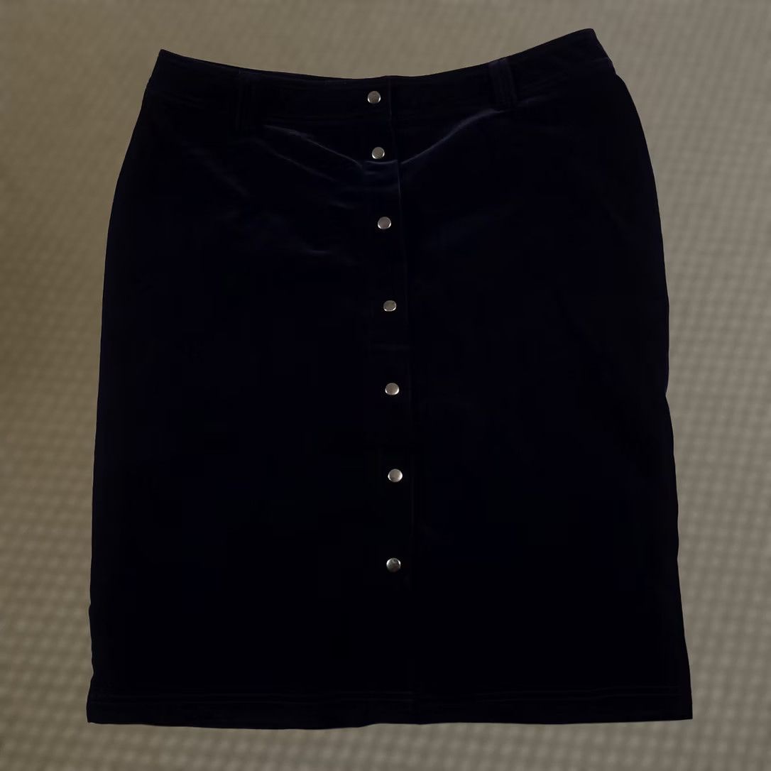 Vintage CJ Banks A-Line Skirt Women's 1X Blue Velour Midi Snap Close Business Size 40" / US 18 - 1 Thumbnail