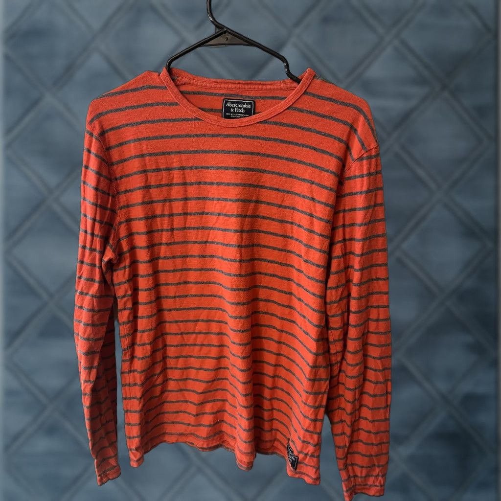 Abercrombie & Fitch Abercrombie & Fitch Men’s Orange & Gray Striped LS Crewneck Waffle Knit Top Sz M Shirt Adult Medium Orange Knit Pattern Striped Mens Size US M / EU 48-50 / 2 - 1 Thumbnail