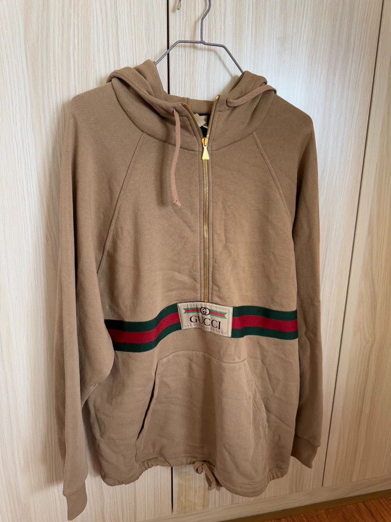Gucci Gucci Khaki red and green belt half-zip hoodie 2502-Nextarr Size US XS / EU 42 / 0 - 1 Thumbnail