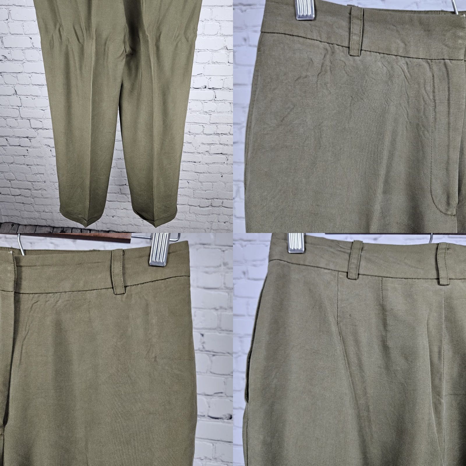 Ann Taylor Ann Taylor Green 100% Silk Mid Rise Lined Cuffed Straight Dress Pants 4 (26x30) Womens Size 27" / US 4 / IT 40 - 8 Thumbnail