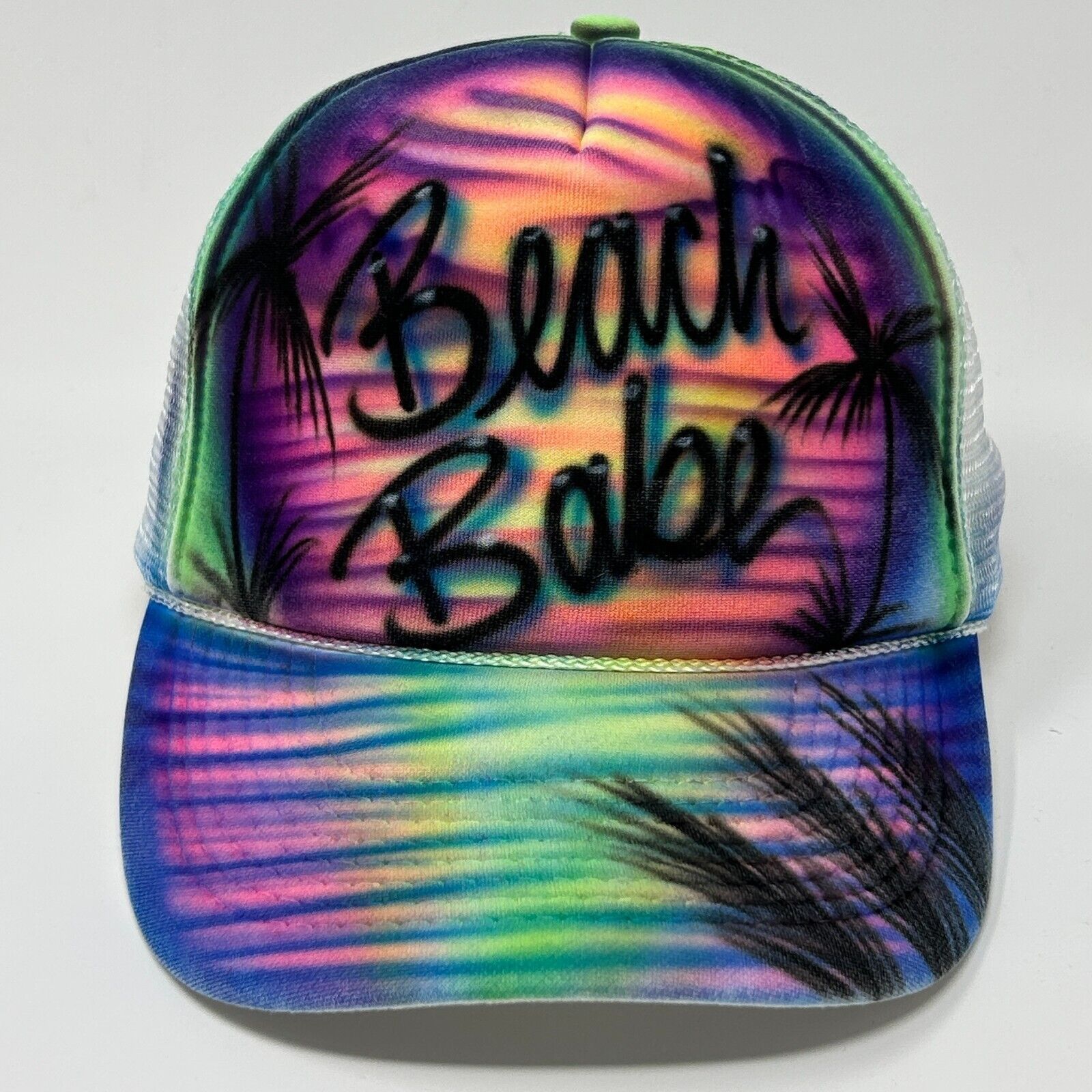 Otto Hand Airbrushed Beach Babe Trucker Hat Baseball Cap White Size ONE SIZE - 1 Thumbnail