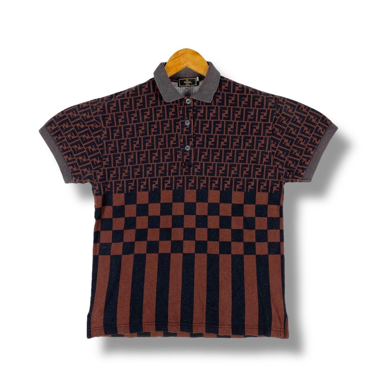 Fendi × Vintage Vintage FENDI Zucca Monogram Polo Shirt Size 3 Made In Italy Size M / US 6-8 / IT 42-44 - 1 Thumbnail