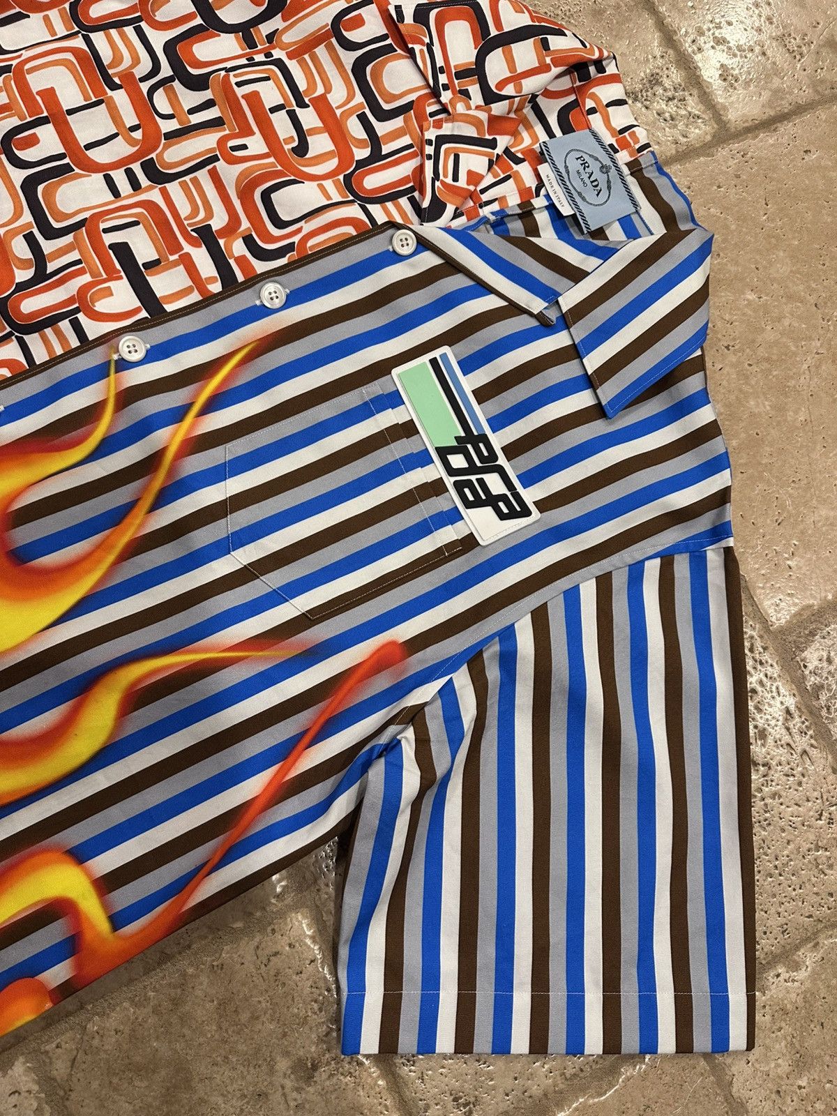 Prada Prada Double Match FW18 Flame / Striped Bowling Shirt Size US L / EU 52-54 / 3 - 7 Thumbnail