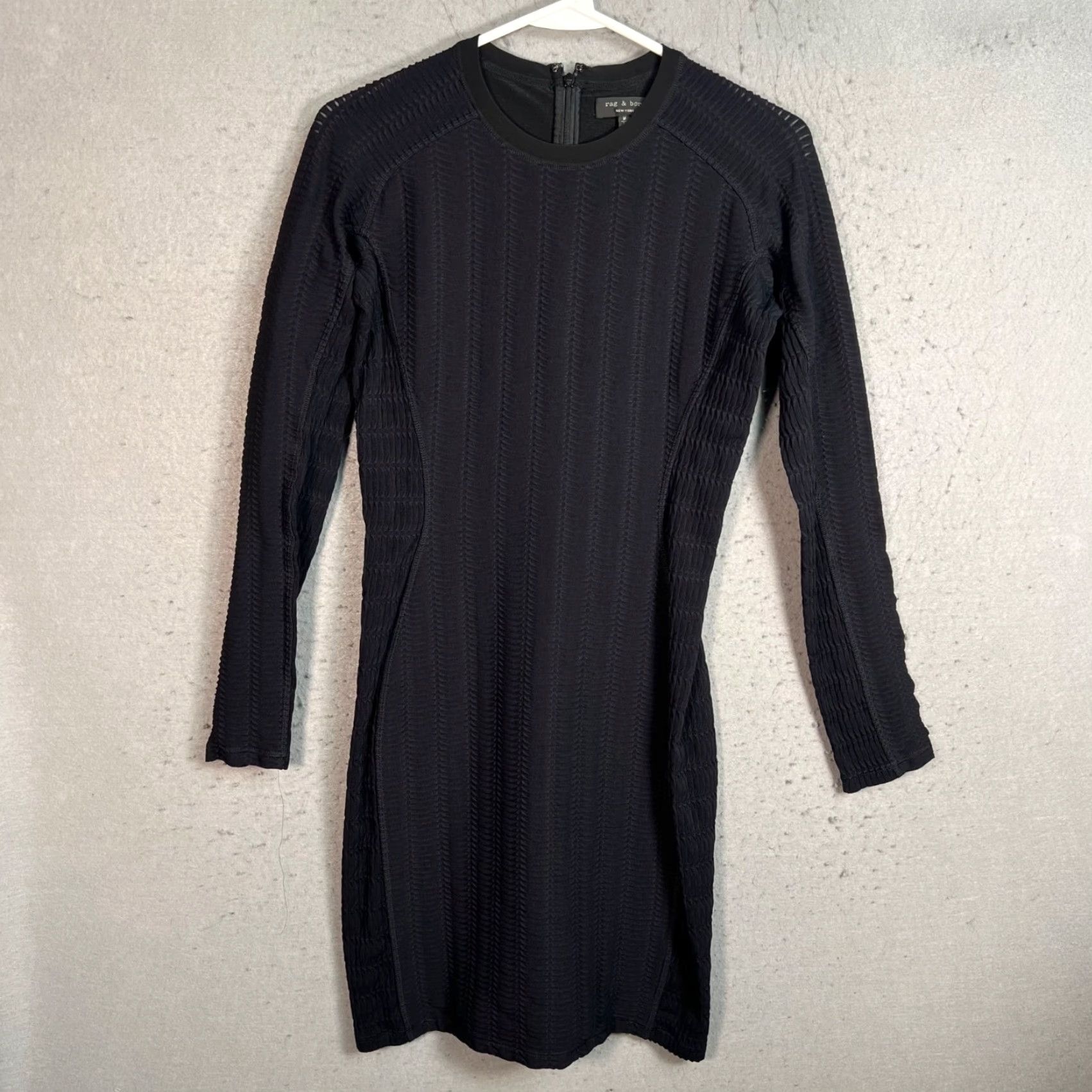 Rag & Bone VINTAGE Rag & Bone Womens Size Medium Black Textured Long Sleeve Midi Dress Size M / US 6-8 / IT 42-44 - 2 Thumbnail