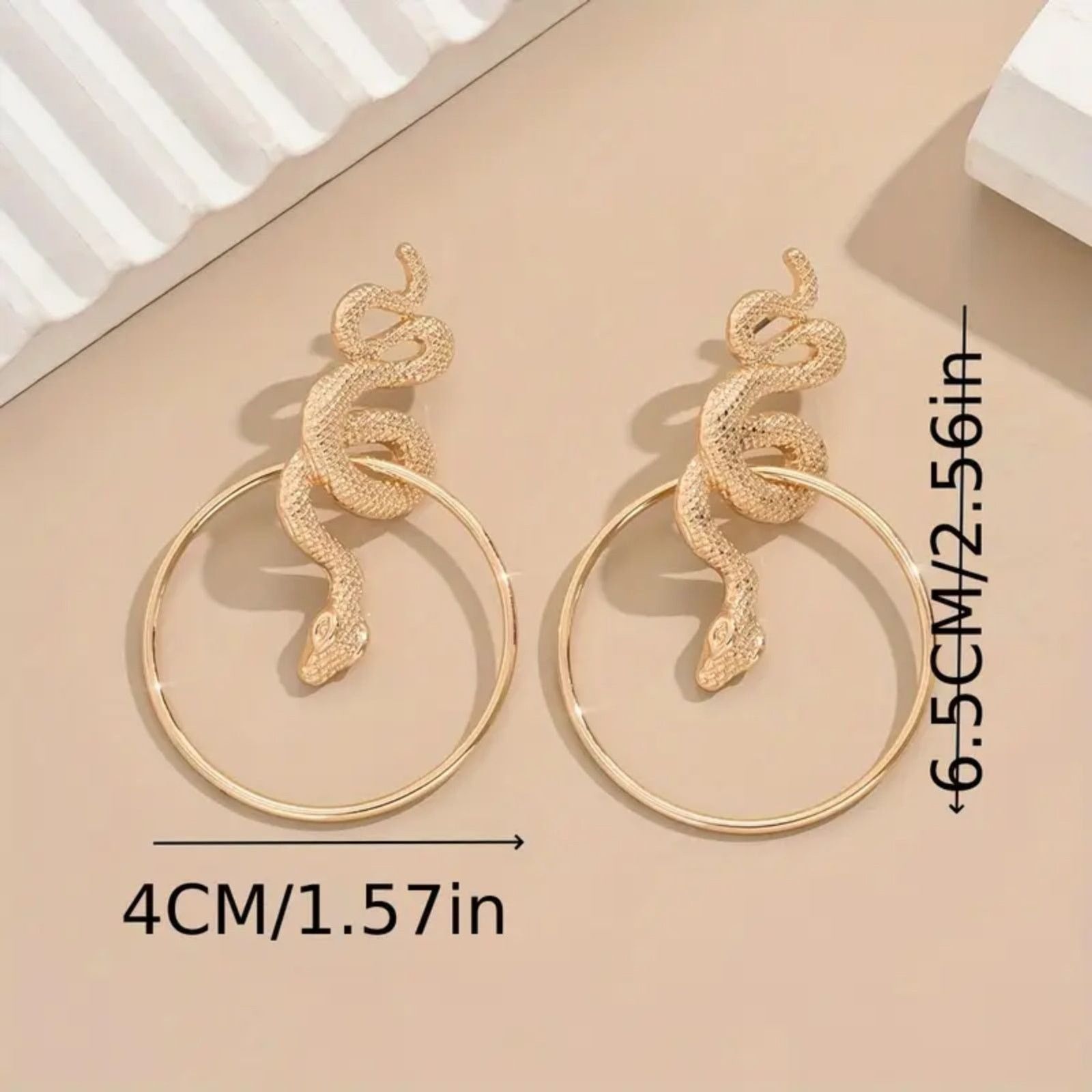 Other Gold Snake Hoop Earrings – Textured Serpent Statement Size ONE SIZE - 4 Thumbnail