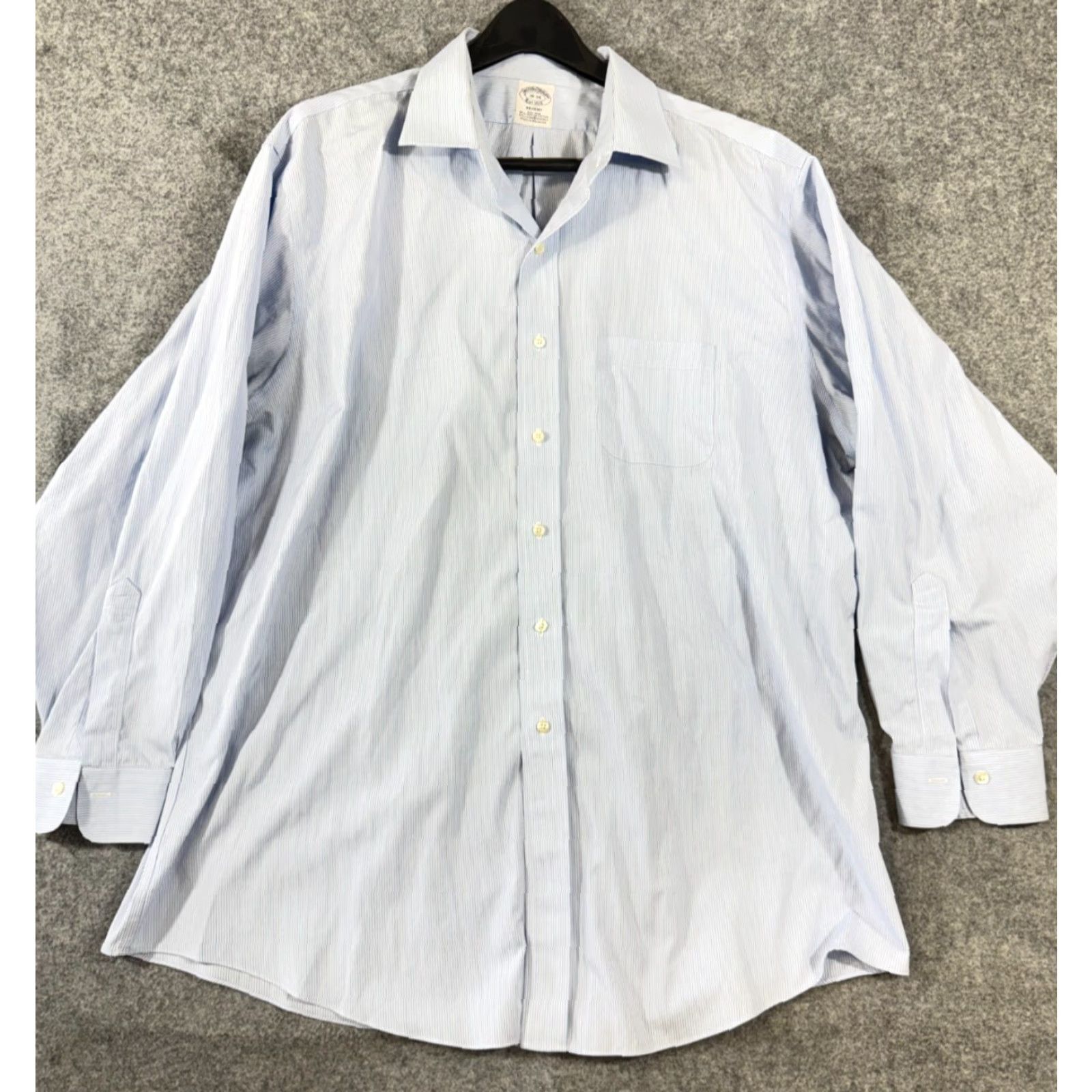 Brooks Brothers Brooks Brothers Regent Dress Shirt Mens 18-34 Blue Pinstriped Non-Iron Stretch Long Sleeve Regular Size 18 Chest 55in Blue Boys Mens? Size 48R - 2 Thumbnail