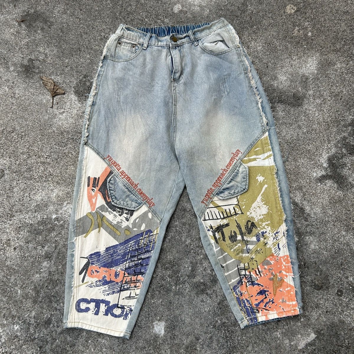Japanese Brand Loose Jeans Patchwork Paint Style *kapital Stlye Size US 27 - 7 Thumbnail