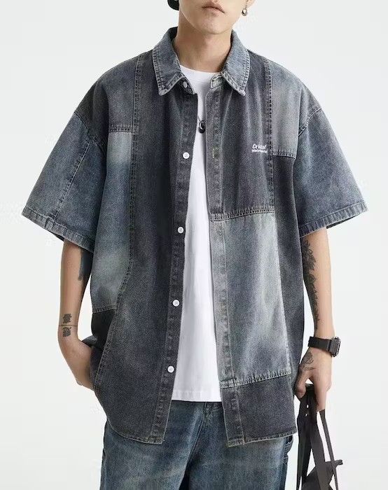 Japanese Brand × Vintage Retro y2k patchwork denim short sleeve shirt Size US XL / EU 56 / 4 - 2 Thumbnail