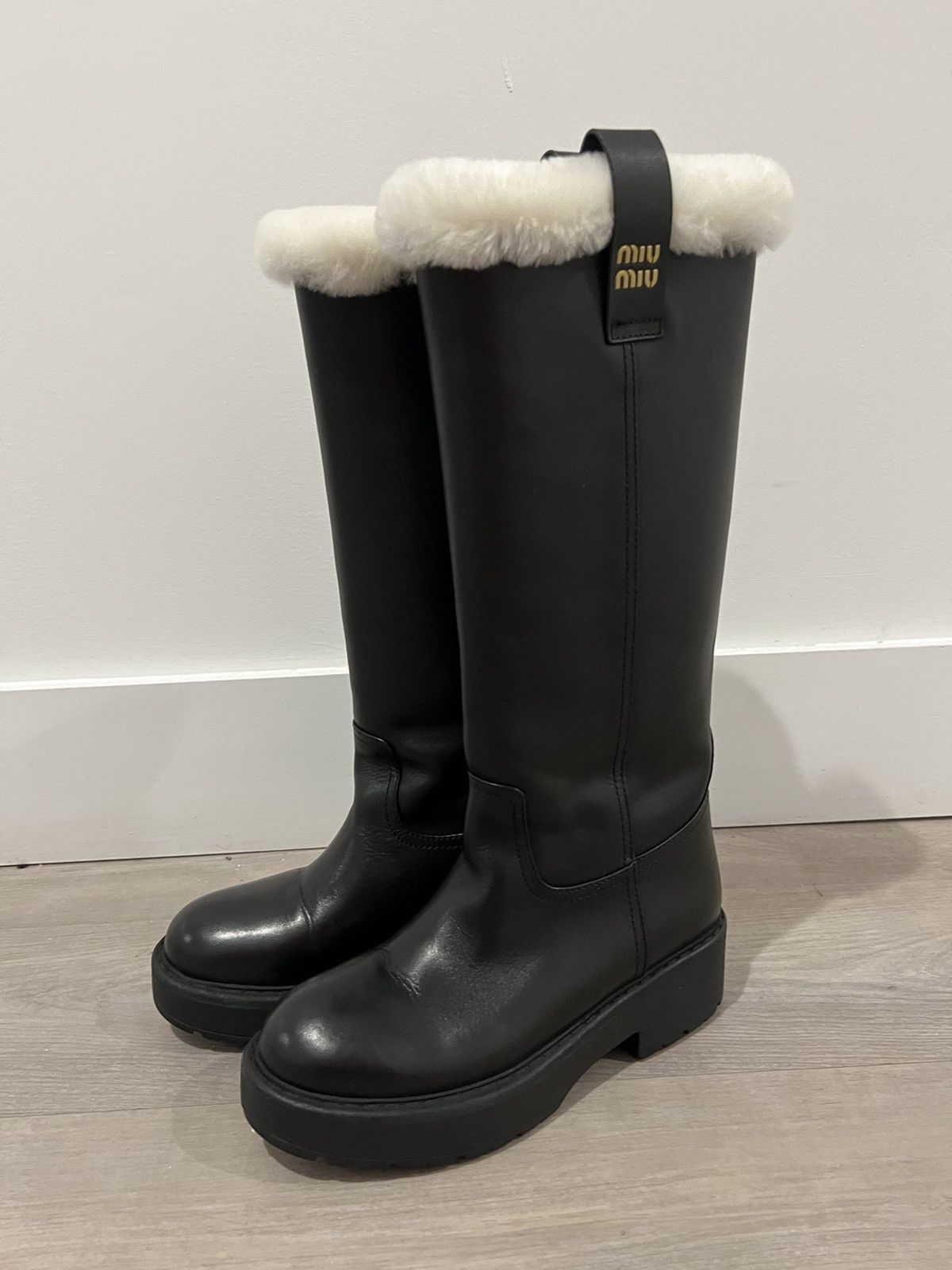 Miu Miu Miu Miu Shearling-lined leather boots Size US 10 / IT 40 - 3 Thumbnail