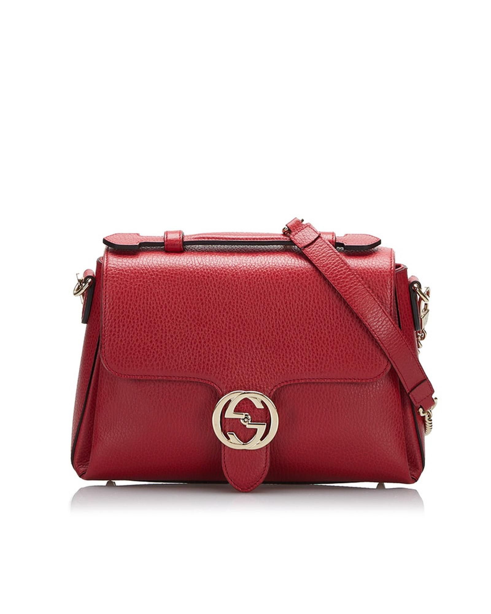 image of Gucci Interlocking G Leather Crossbody Bag in Red, Women's