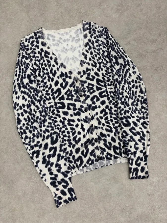 Roberto Cavalli 2000s Roberto Cavalli White & Navy Silk Leopard Cardigan Size S / US 4 / IT 40 - 4 Thumbnail